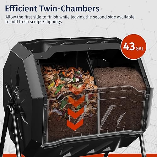Miniatura 3 de EAST OAK Vaso de abono para exteriores, contenedor de compostaje de doble cámara de 43 galones con 2 puertas correderas y sistema de aireación,
