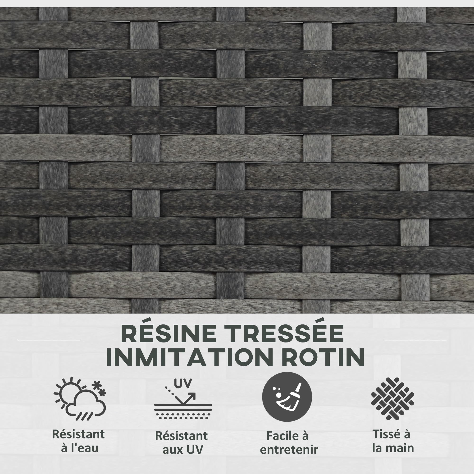 Outsunny Pflanzkübel mit Rankgitter 3 Töpfe, Pflanzgefäß, 33 l, Garten, Balkon, Terrasse, Außenbereich, aus Polyrattan und Stahl, 84 x 30 x 107 cm, Grau/Schwarz