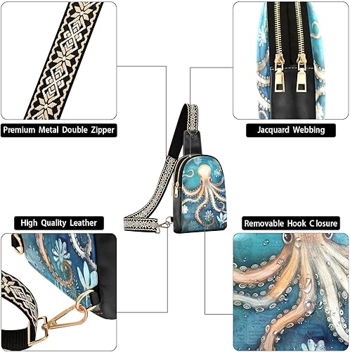Miniatura 5 de Sling Backpack Octopus Vintage Sling Bag for Women Crossbody Shoulder Bag Leather Fanny Pack Chest Bag for Travel Hiking 202A1782