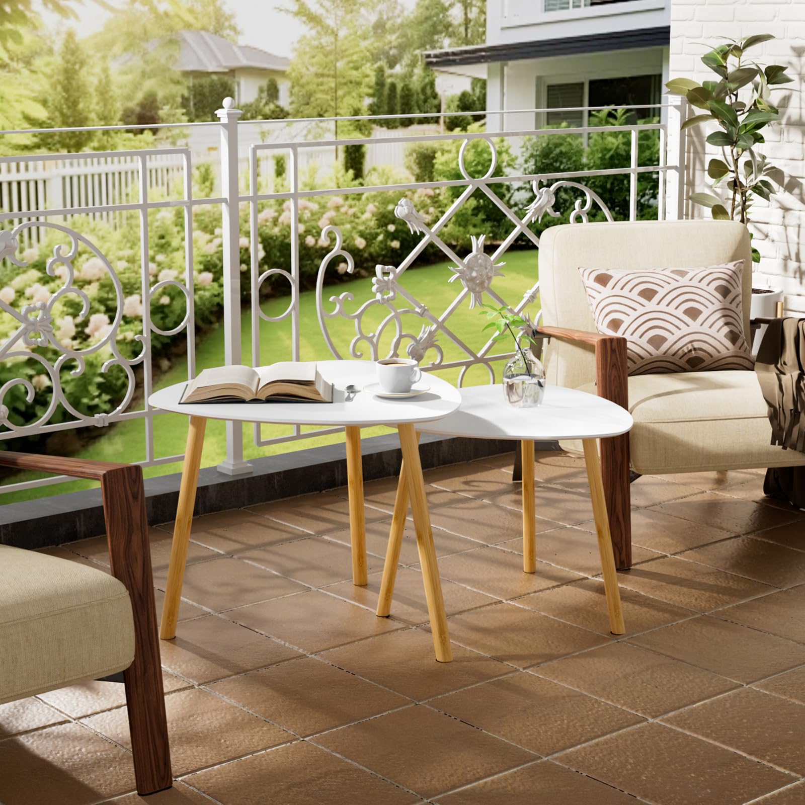 Couchtisch, 2er Set Moderne Wohnzimmertisch (Weiß) | Beistelltisch, Coffee Table, Sofatisch, Tischkombination für Wohnzimmer, Schlafzimmer, Büro, Balkon