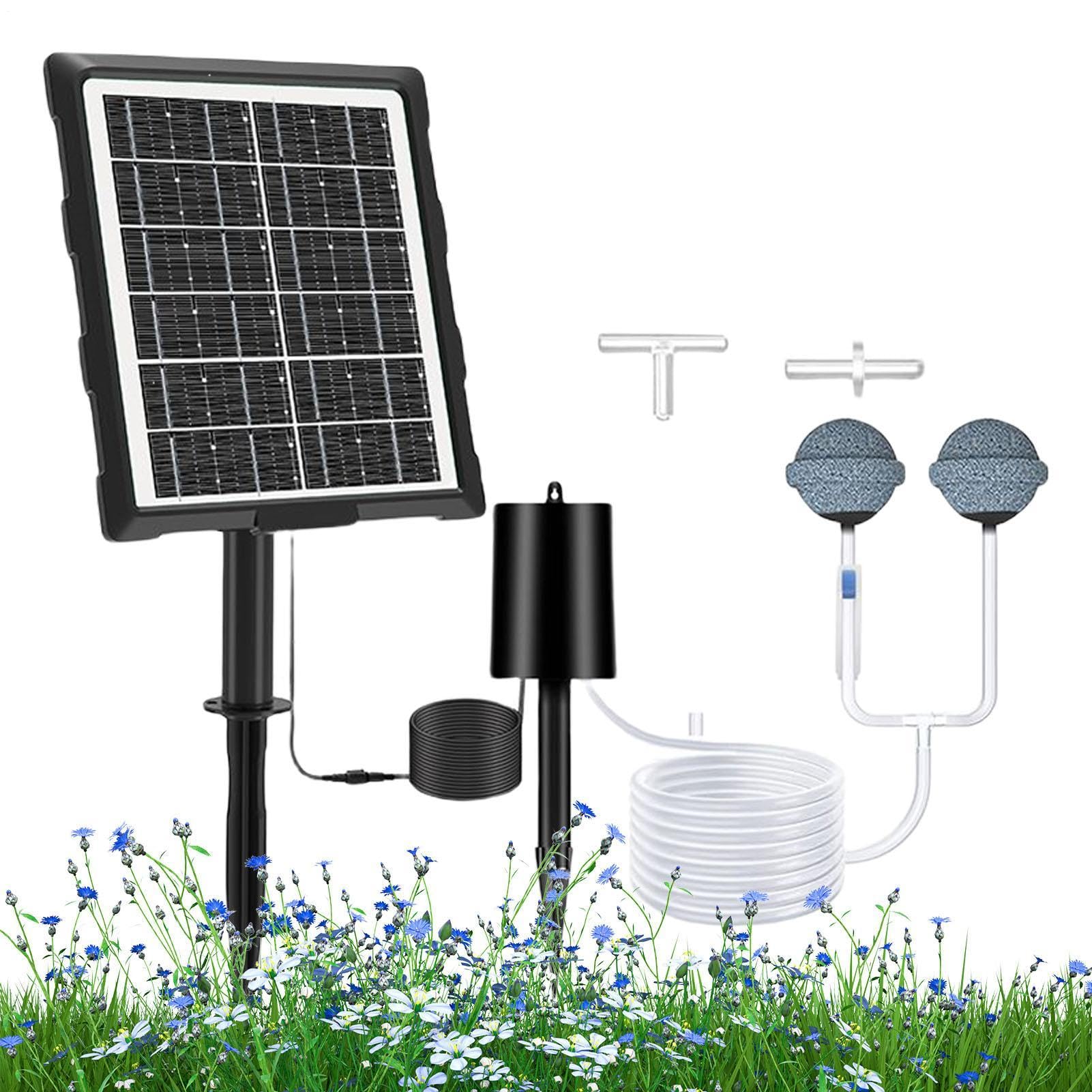 Aeratore Solare per Stagno,Pompa di Ossigeno Solare - 3 Modalità di Lavoro, Ossigenatore Impermeabile e Silenzioso con Tubo e Pietra Porosa per Piscina Giardino Esterno