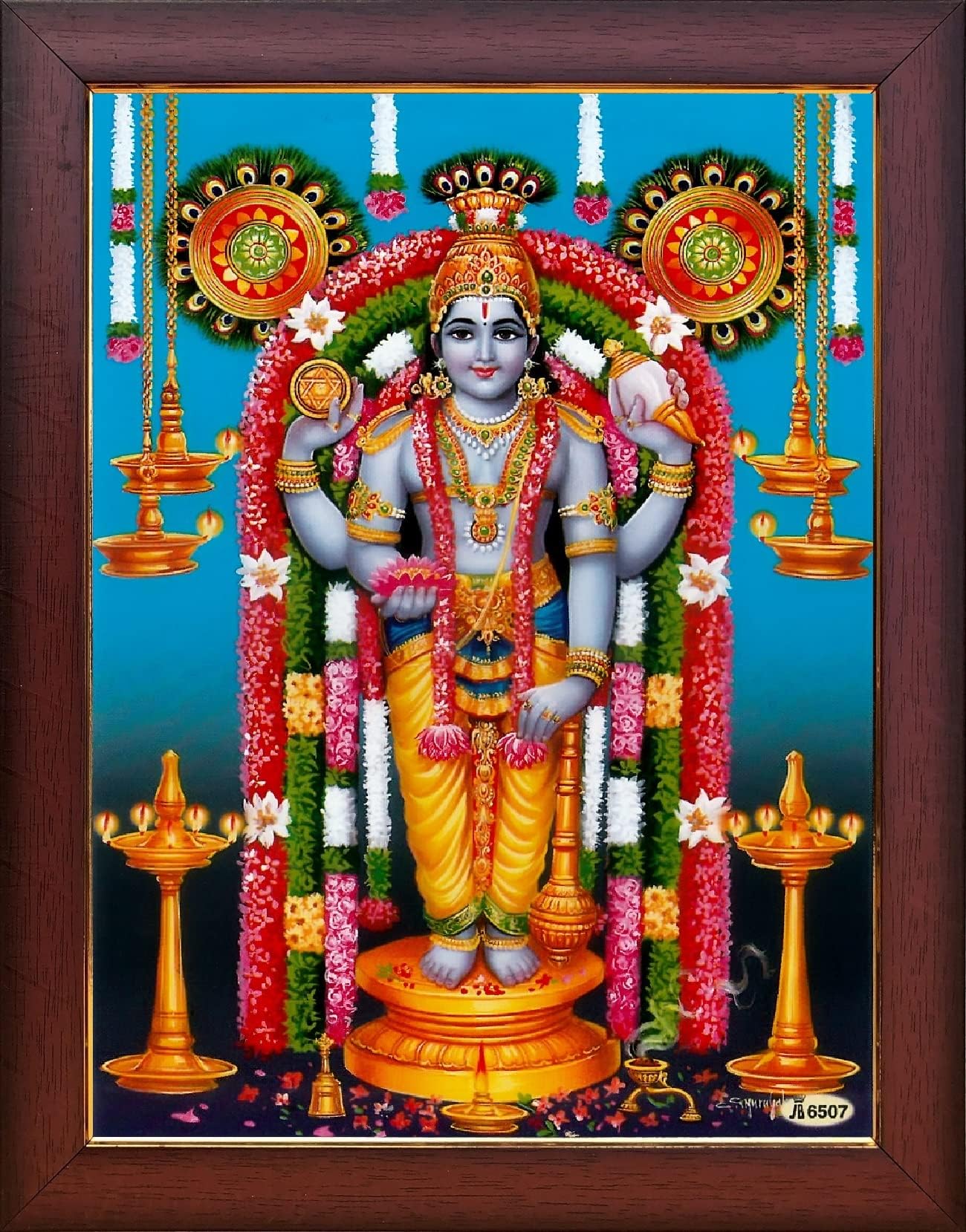 Garuda Photos - God Sri Guruvayurappan Photo Frame; Lord; God; Guruvayoorappan; Guruvayur; Appan; Guruvayoor; Krishna; Guruvayurappan; Murti; Photo; With; Frame; Poster; Pooja; (Small - with Stand)