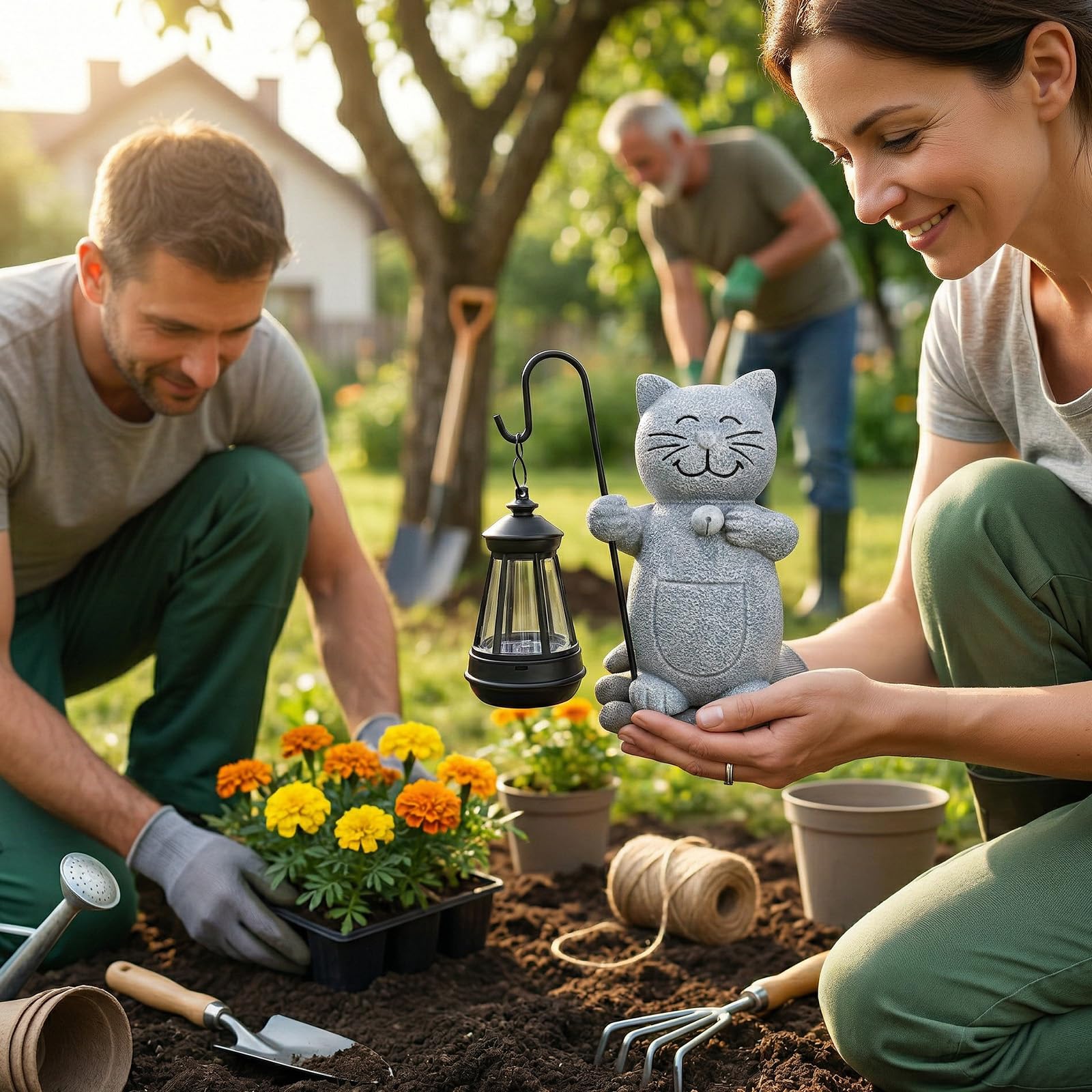 Figurina di Gatto per Esterni con Lanterna Solare, Impermeabile Figura Solare da Giardino per Decorazione Esterna, Balcone, Terrazzo, Regalo per Donne, Uomini, Mamma, Compleanno