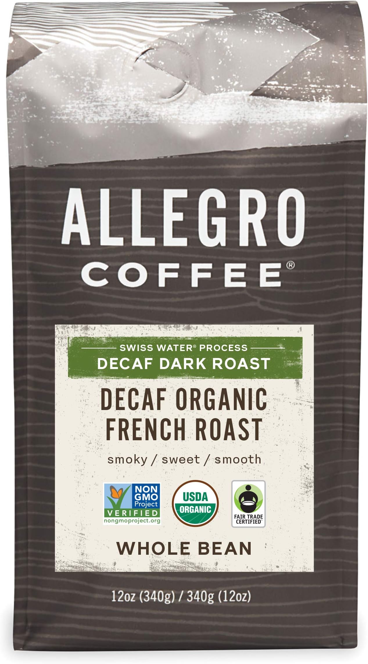 Decaf Organic French Roast Whole Bean Coffee, 12 Ounce (Pack of 1)