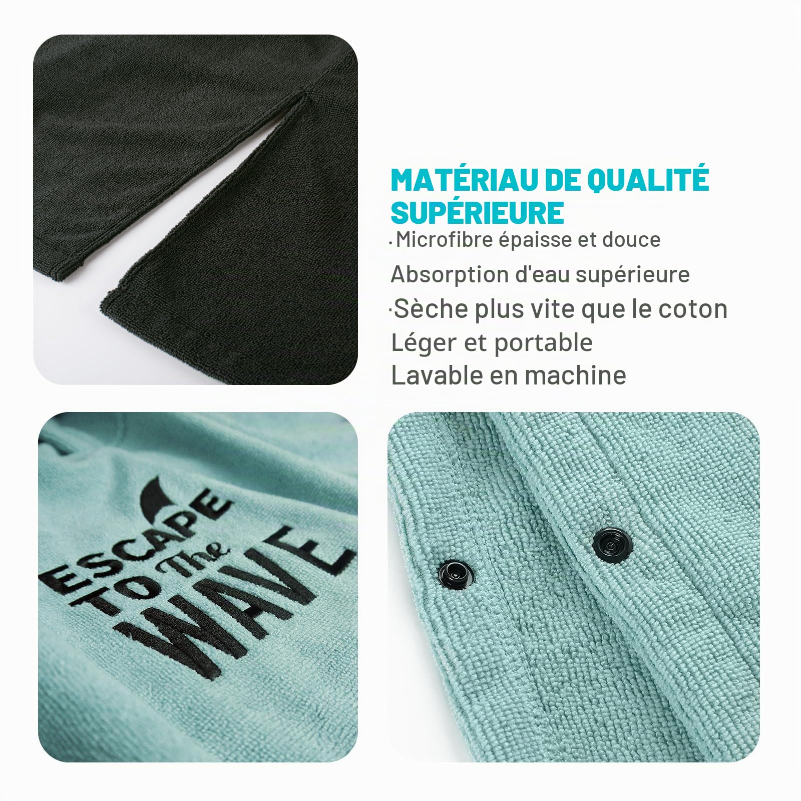 Vulken Peignoir à capuche pour femme Poncho de surf pour se changer à l’abri des regards Taille S/M Bleu pétrole
