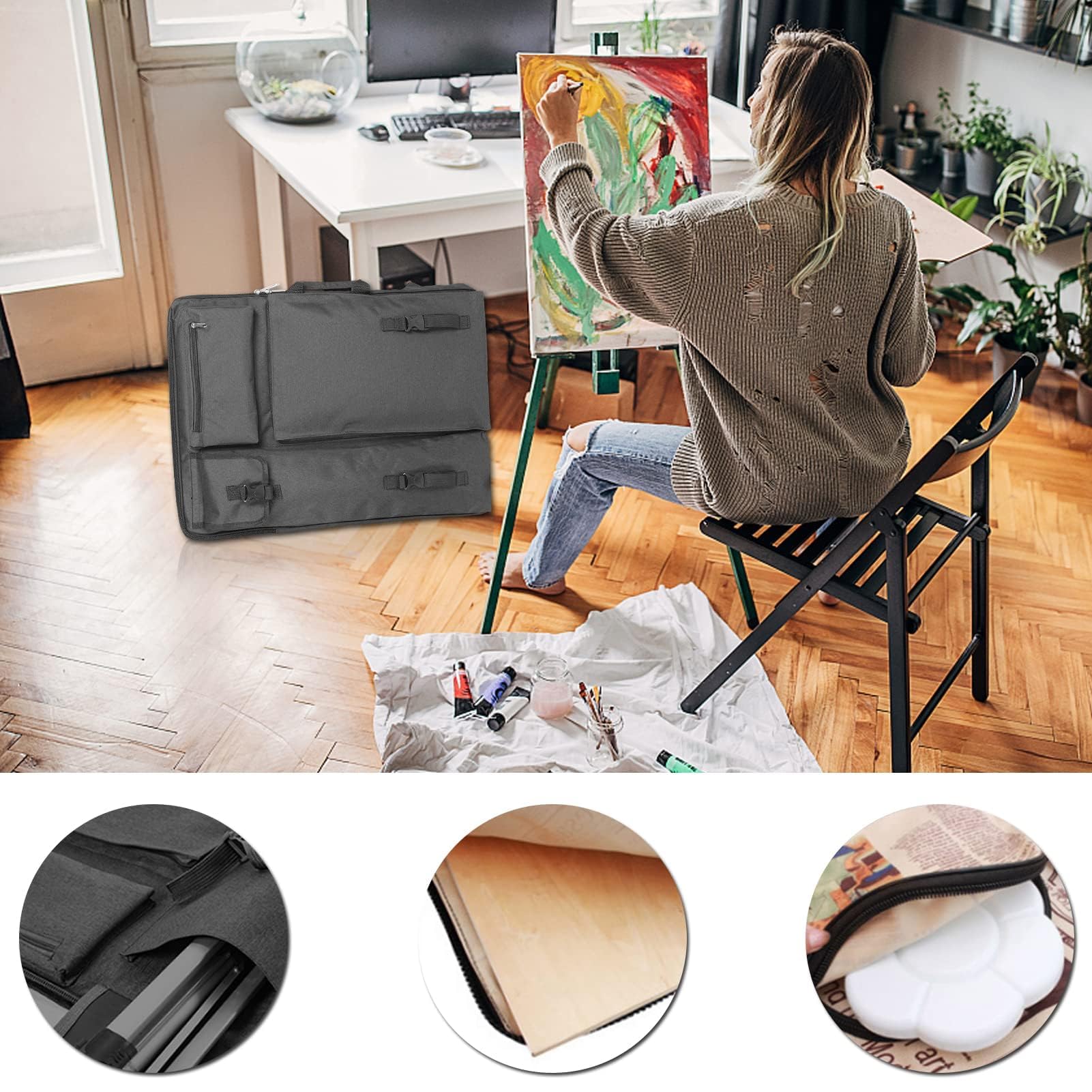 Agatige Borsa artistica Canvas, Art Portfolio Case Artist Backpack Canvas Bag, Bordo per schizzi per rifornimenti artistici Conservazione e viaggio, borsa per opere d'arte/custodia da disegno (Nero)