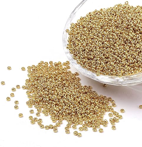 Craftdady Cuentas de semillas de cristal dorado 120 de 0.079in aproximadamente 5000 cuentas espaciadoras sueltas de poni redondas metálicas para