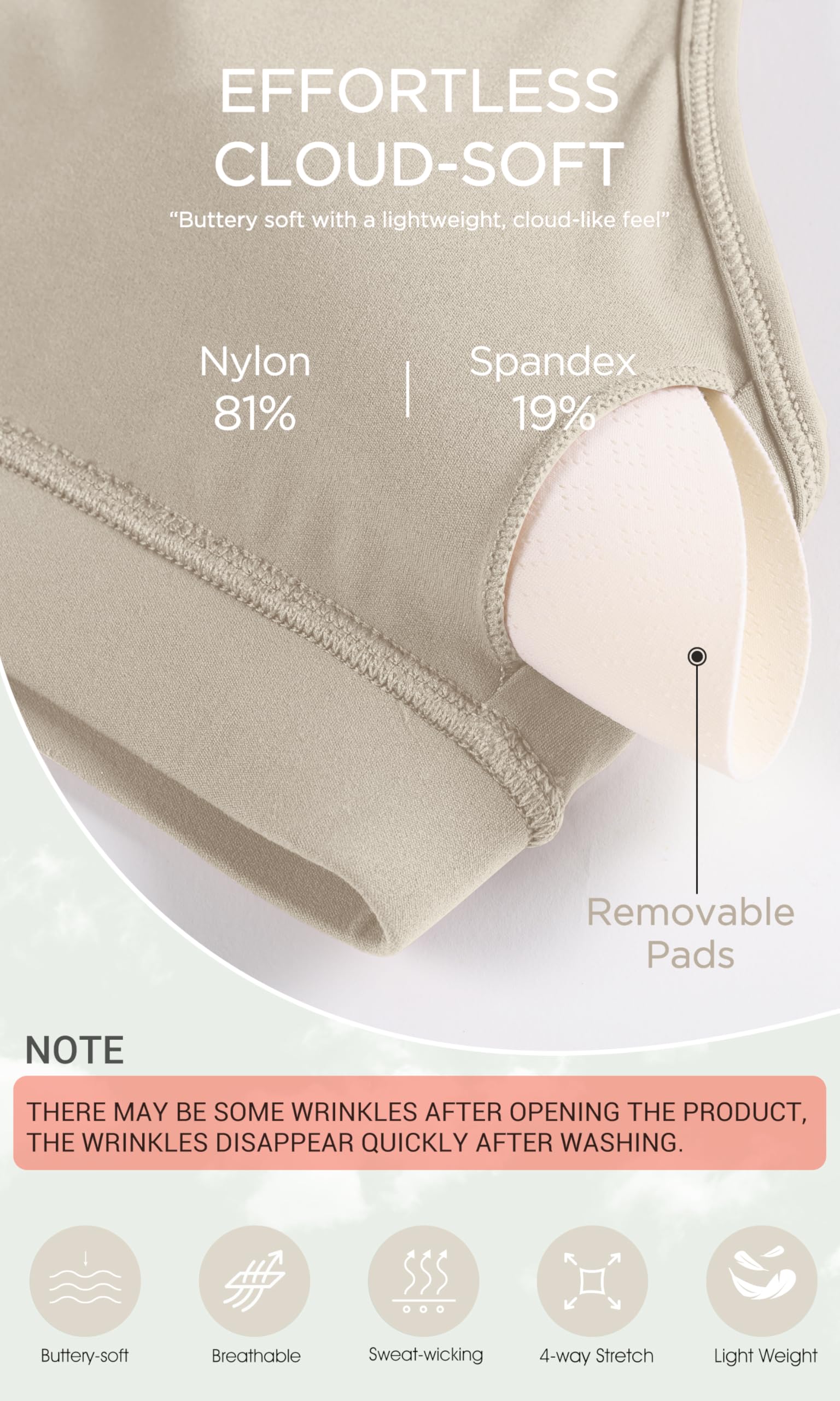 ODODOS Cloud Feeling Y Racerback Sports Bra for Women Wirefree Padded Strappy Yoga Bra: Small Dark Beige