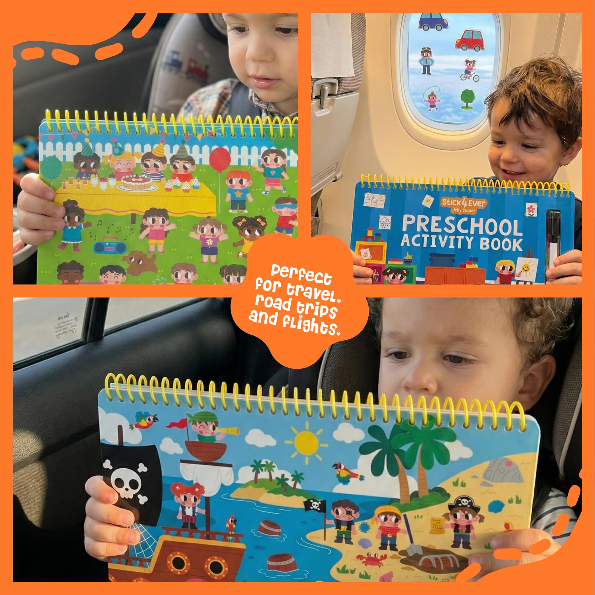 Stick4Ever Vorschul-Aktivitätenbuch – wiederverwendbares Stickerbuch für Kleinkinder von 2–4 Jahren – Saubere, pädagogische Reiseaktivität für Kinder, Jungen und Mädchen – kein Durcheinander