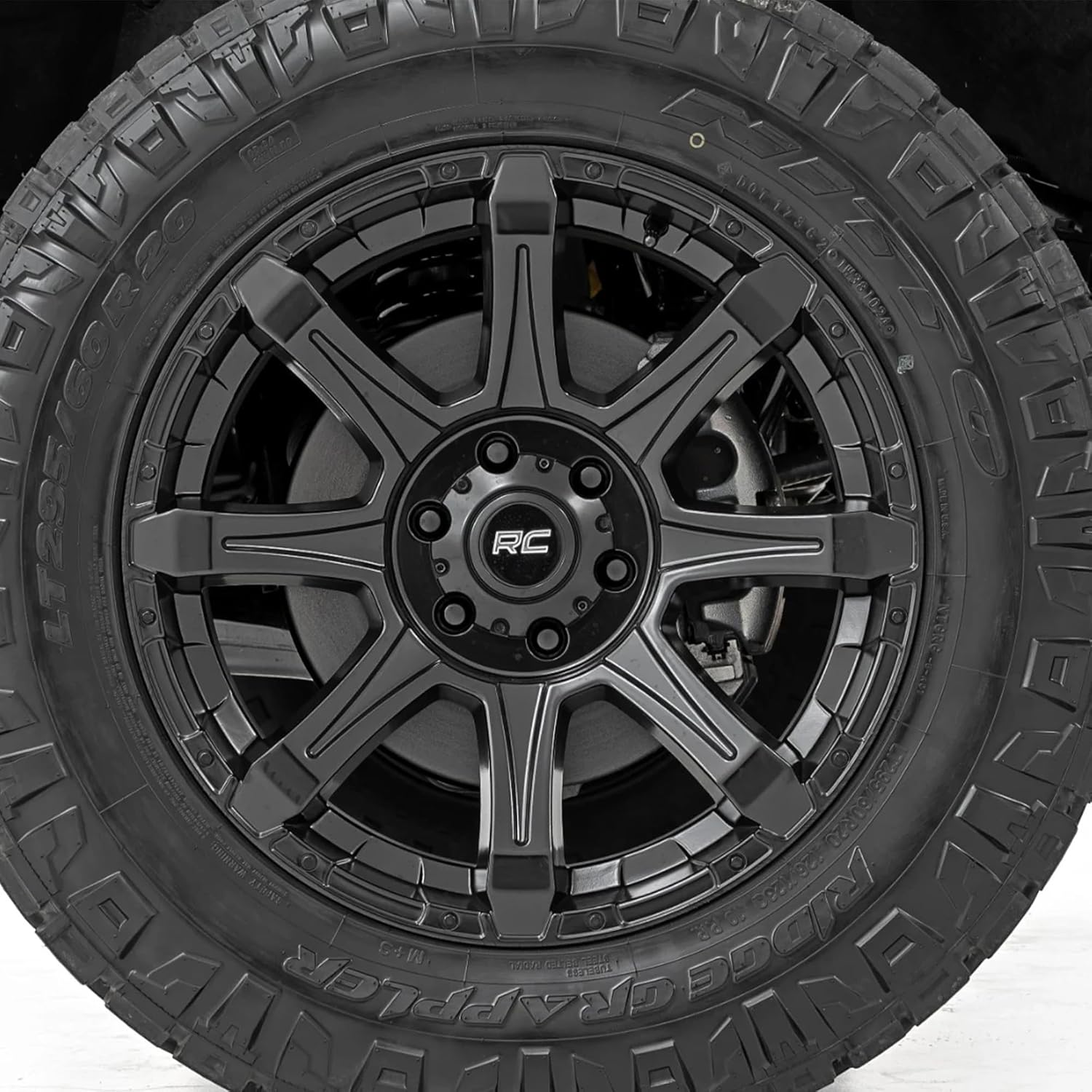 Rough Country 81 Series Wheel - 20x9, 5x150mm Bolt Pattern, +18mm Offset, Semi-Gloss Black One-Piece Aluminum Off-Road Wheel with 8-Spoke Design
