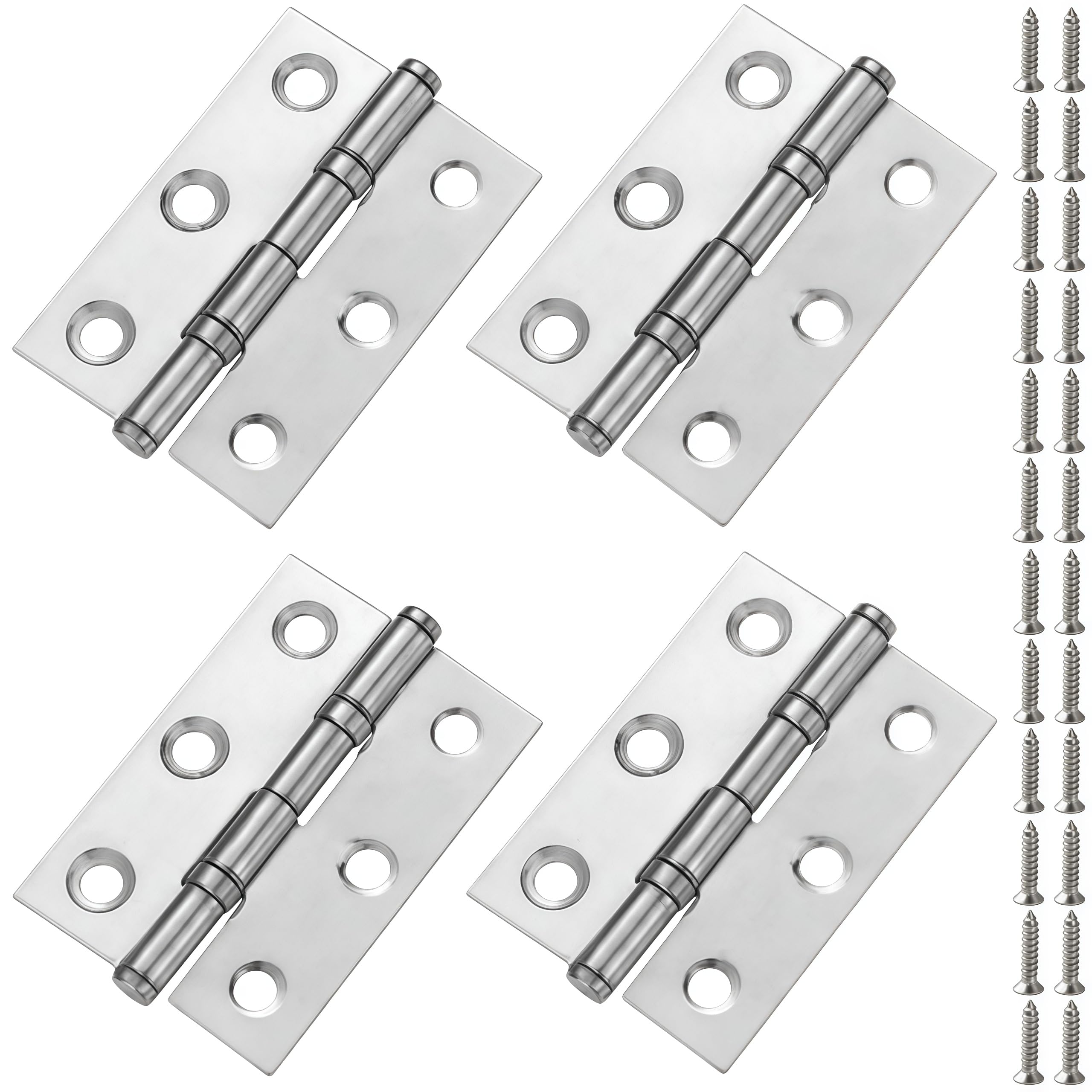 Vbnexyr Regular Hinges 4 Pack Of Stainless Steel Folding Hinges With Bearings Suitable For Cabinet Doors 2 Inches