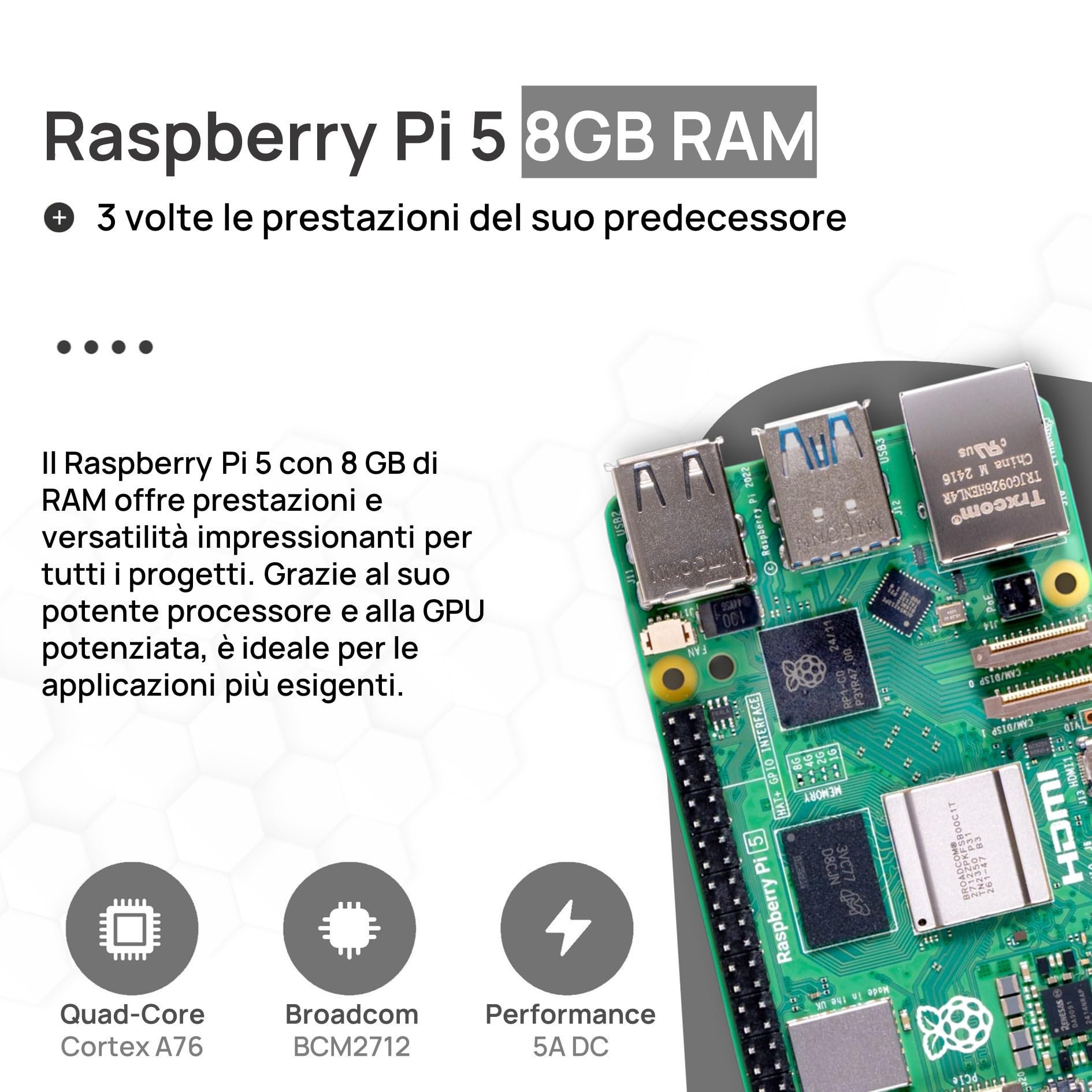 Raspberry Pi 5 8 GB NVMe Kit 64GB Custodia in metallo Scheda PCIe SSD M.2 NVMe Alimentatore 27 W Home Assistant