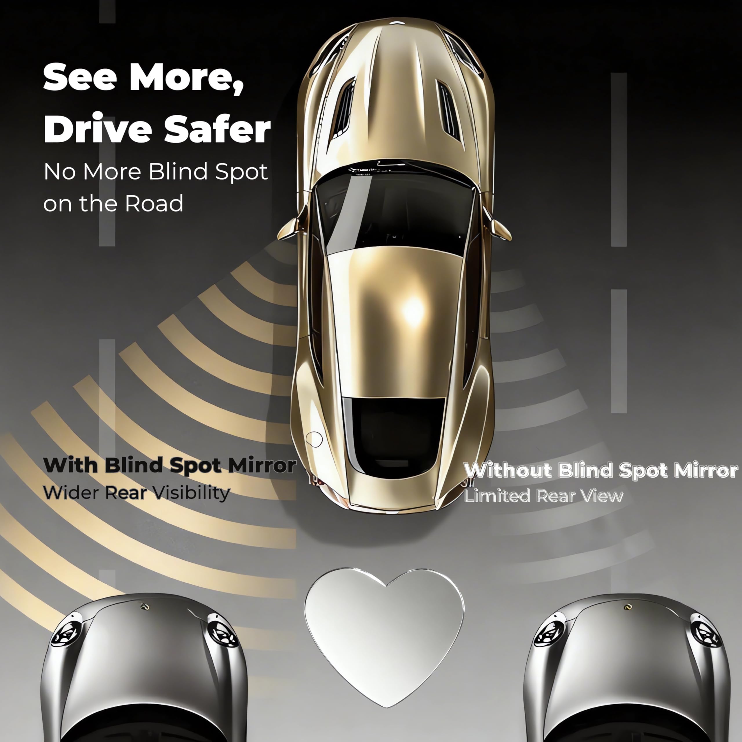 2 pcs Blind Spot Mirrors 2 Heart Shaped HD Glass Convex 360 Wide Angle Side Rear View Mirror — view 4