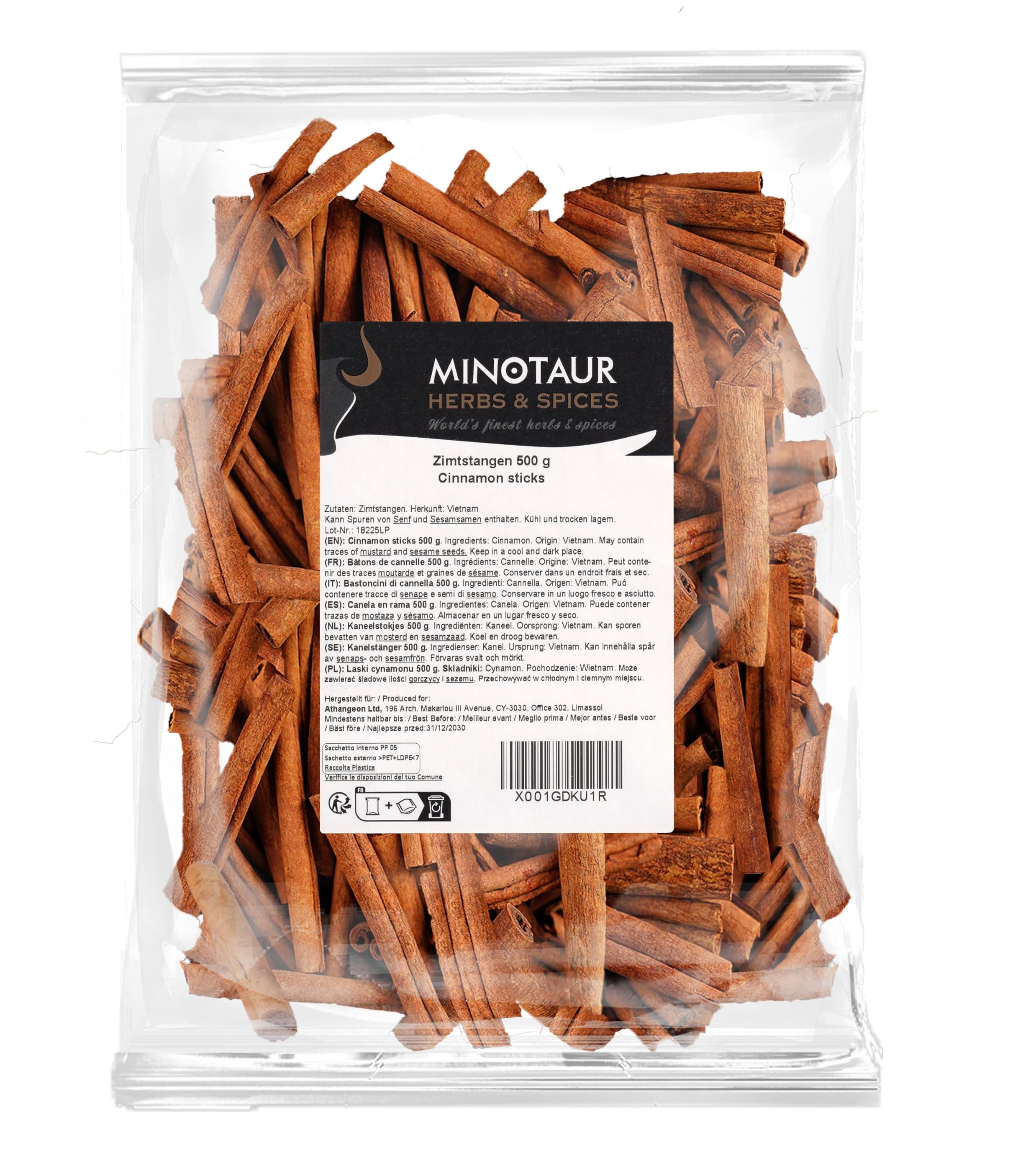 Minotaur Spices | Bâtons de cannelle 2 x 500 g (1 Kg) | env. 160-170 pièces | env. 8 cm de long