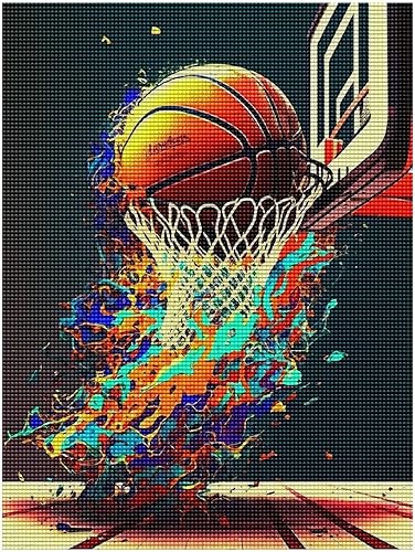Treff Kits de pintura de diamantes, pintura de arte de baloncesto, kits de pintura artística de diamantes para adultos, taladro cuadrado completo,