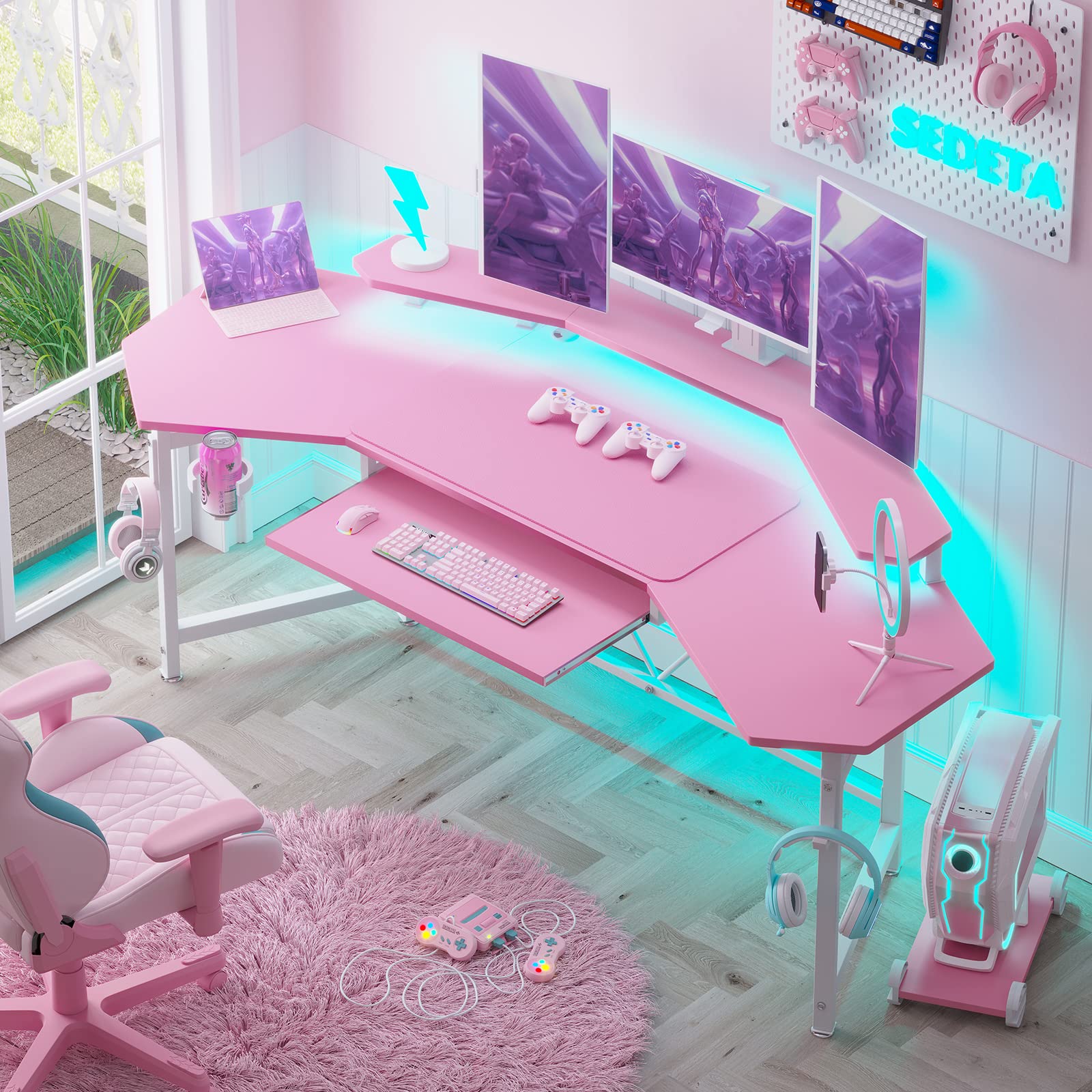 Buy SEDETA 71" Gaming Desk, Computer Desk with Keyboard Tray & LED