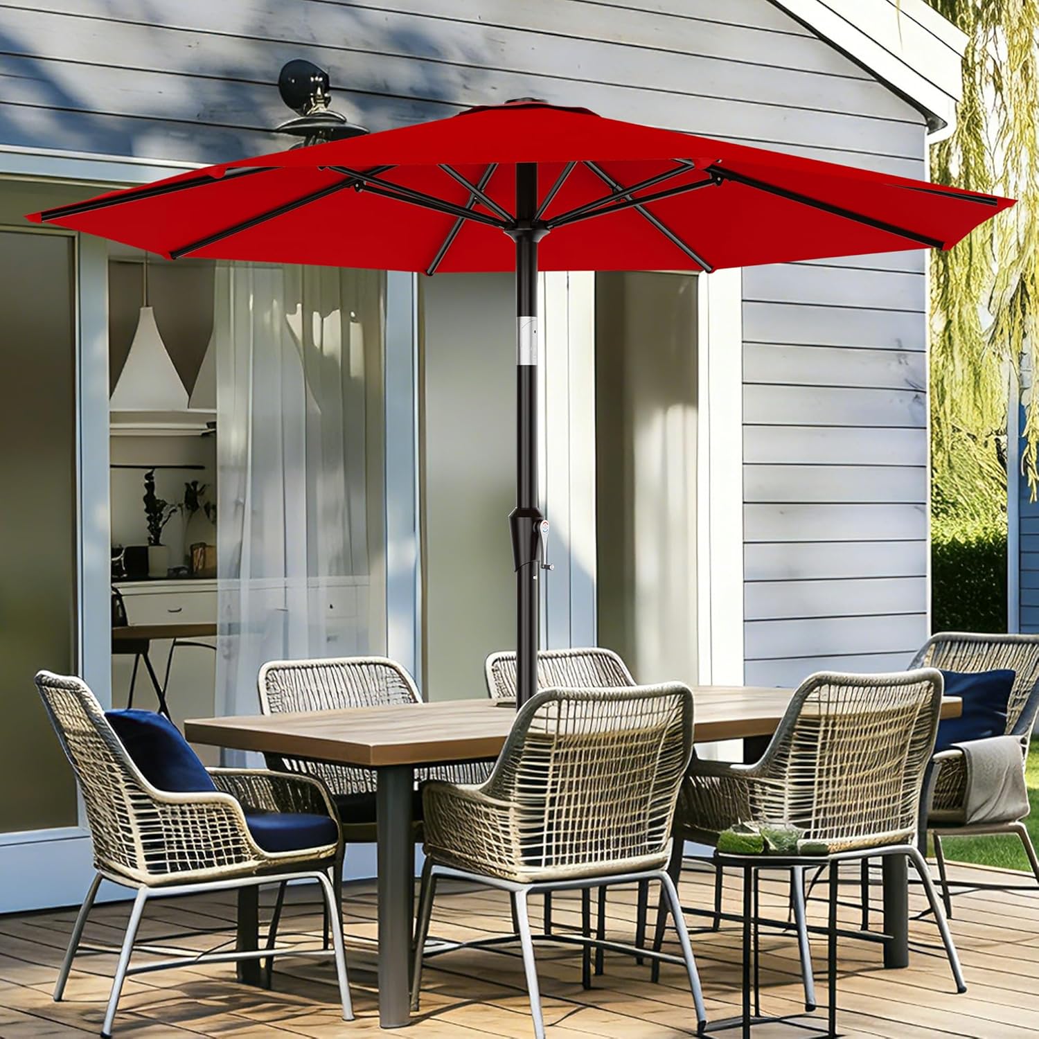 areshark 9 ft patio umbrella for outdoor, outdoor table umbrella with push button tilt and crank, outdoor patio umbrellas with 8 sturdy ribs for market, garden, pool (red) red 9ft