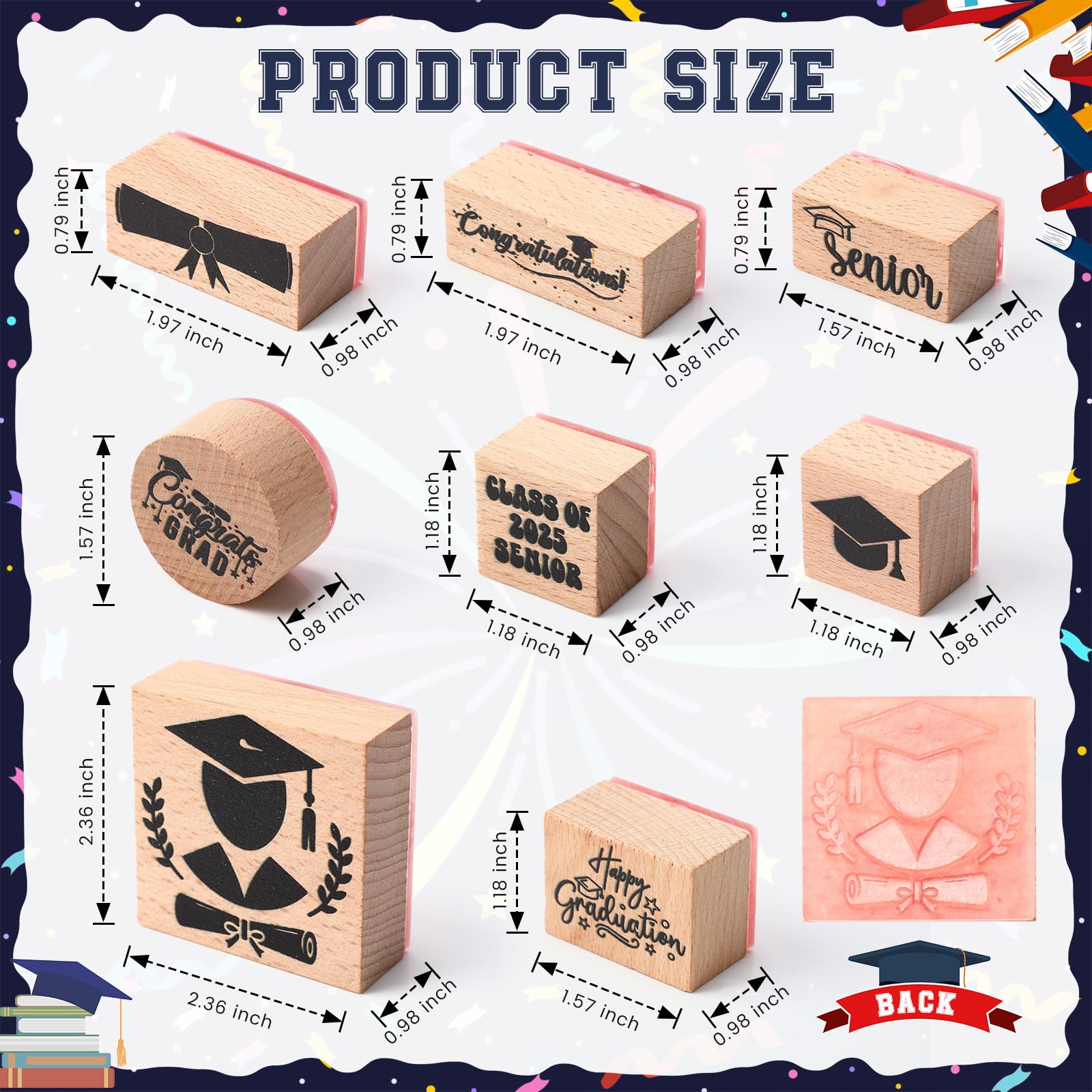 Supervitae Gummistempel-Set aus Holz, 8 Stück, zum Schulabschluss, Vintage, Holzstempel zum Basteln und Basteln, Scrapbooking, Kartenherstellung, Handbuch