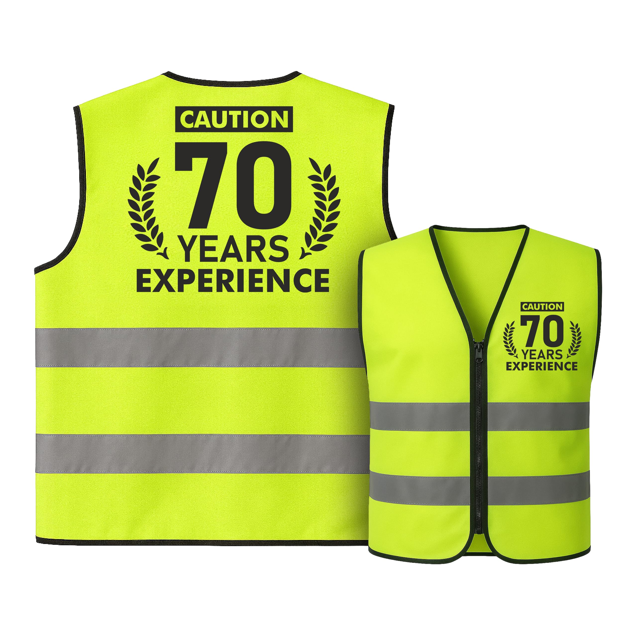 CROWNLY CRYSTAL® 70 Years Experience Hi Vis Vest – Funny Gift for Men – Retirement Gifts for Seniors – Neon Reflective Vest – High Visibility Safety Clothing for Adults