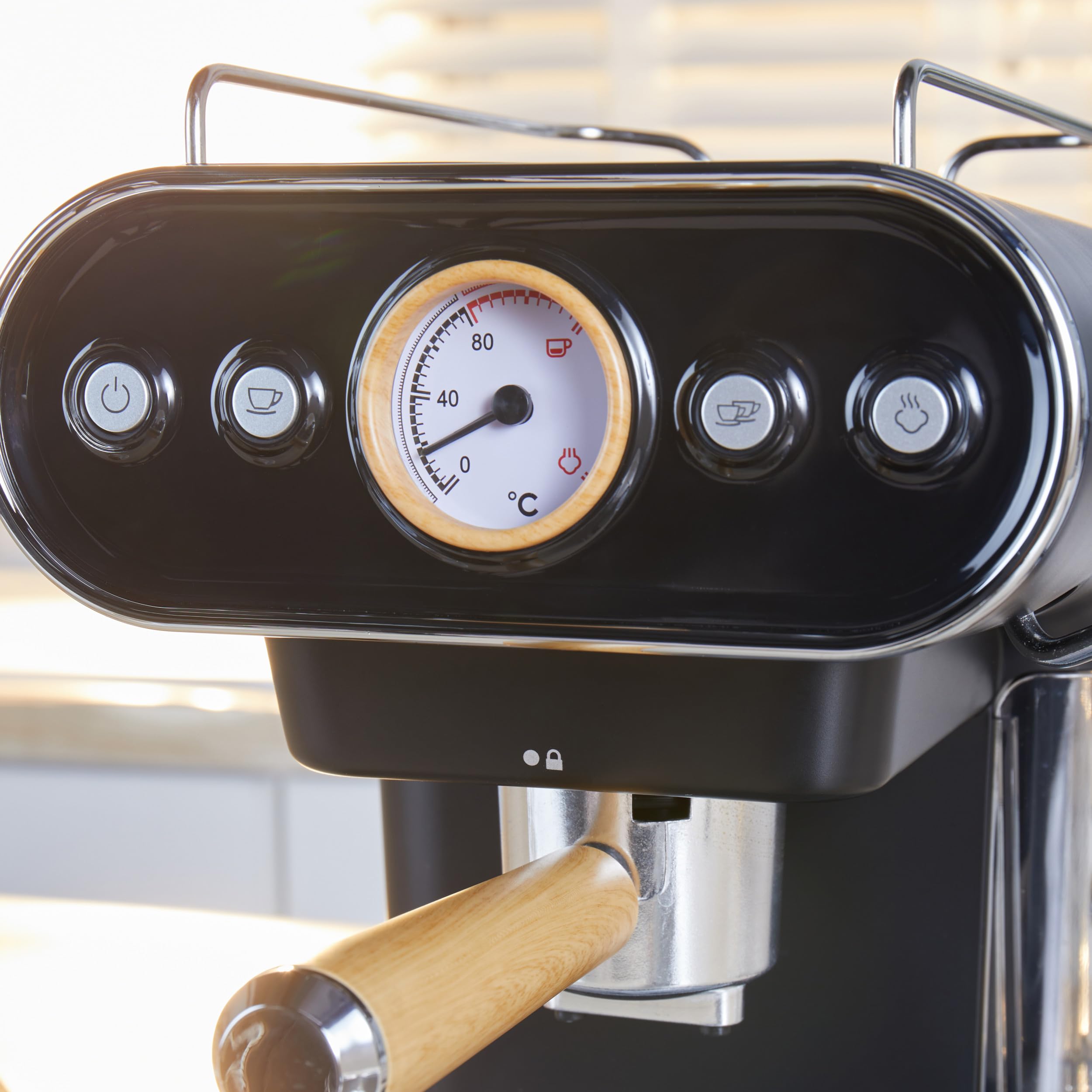 Petra PT5108VDEEU7 Cafetera espresso electrica de estilo retro, compatible con cápsulas de 30/54 mm y café molido, vaporizador de leche ajustable, bomba de presión italiana de 19 bar, sin BPA, 1050 W