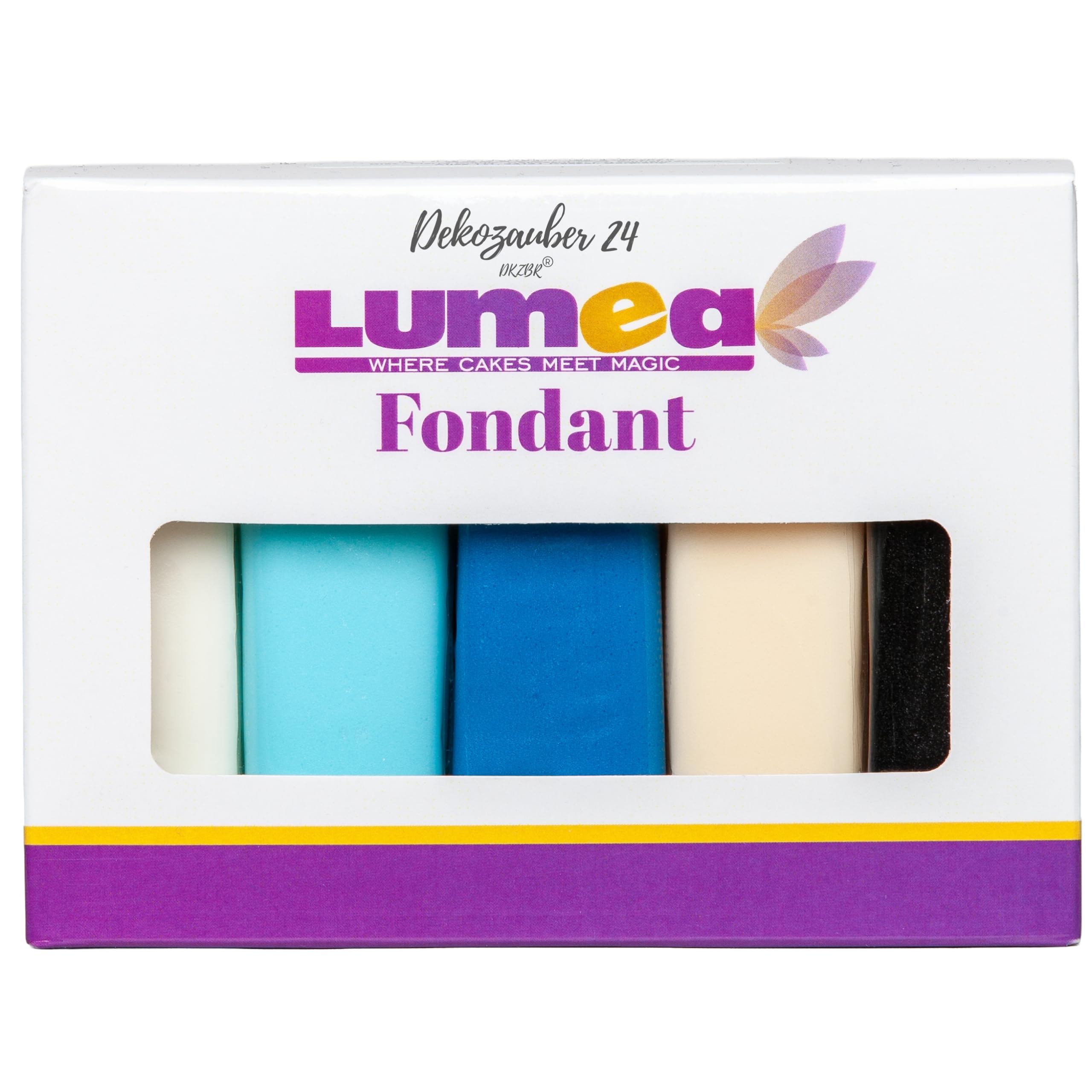 Dekozauber24 Rollfondant-Set Blau-Mix, 5 Farben, 100g Fondant pro Farbe, zum Dekorieren von Kuchen und Torten, Multipack mit Weiß, Hellblau, Dunkelblau, Creme und Schwarz