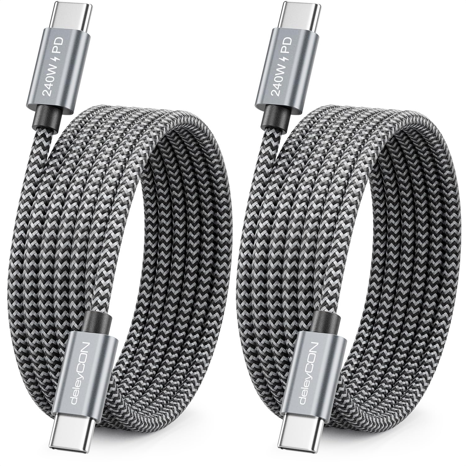 deleyCON 240 W USB C Cable (2 x 1.5 m) Fast Charging Cable PD 3.1 - C to C - Charging Cable for iPhone 17 16 15 Pro Max Air Galaxy A16 A26 A56 S26 S25 S24 Pixel iPad MacBook AirPods Tablet Switch PS5
