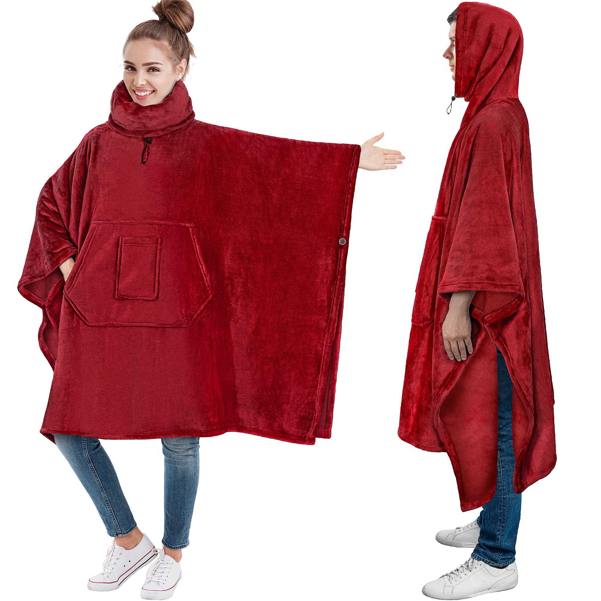 PAVILIA Poncho à capuche surdimensionné pour femme et homme, cache-cou, polaire douce pour adulte