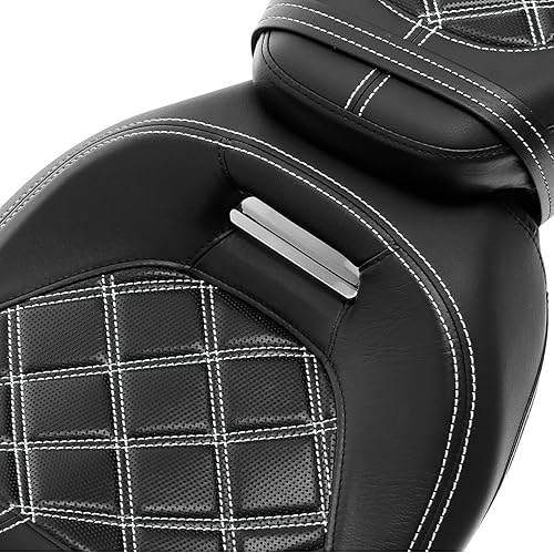 Miniatura 3 de TCT-MOTORPARTS Asiento de pasajero de perfil bajo con almohadilla para respaldo de conductor para Harley Touring Road King 2009-2023 costuras blancas