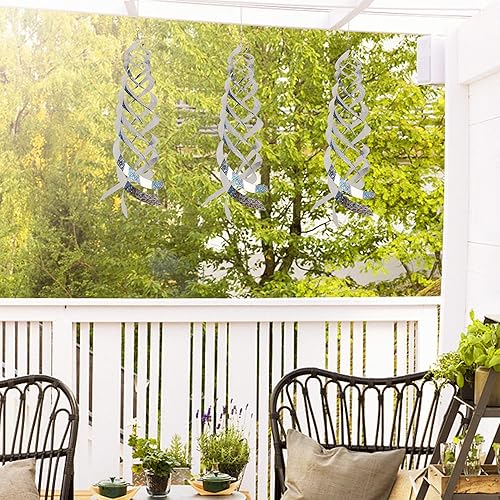 Miniatura 5 de Hausse Reflectores en espiral repelentes de pájaros giratorio de Mylar plateado dispositivo de disuasión de pájaros reflectante colgante decorativo