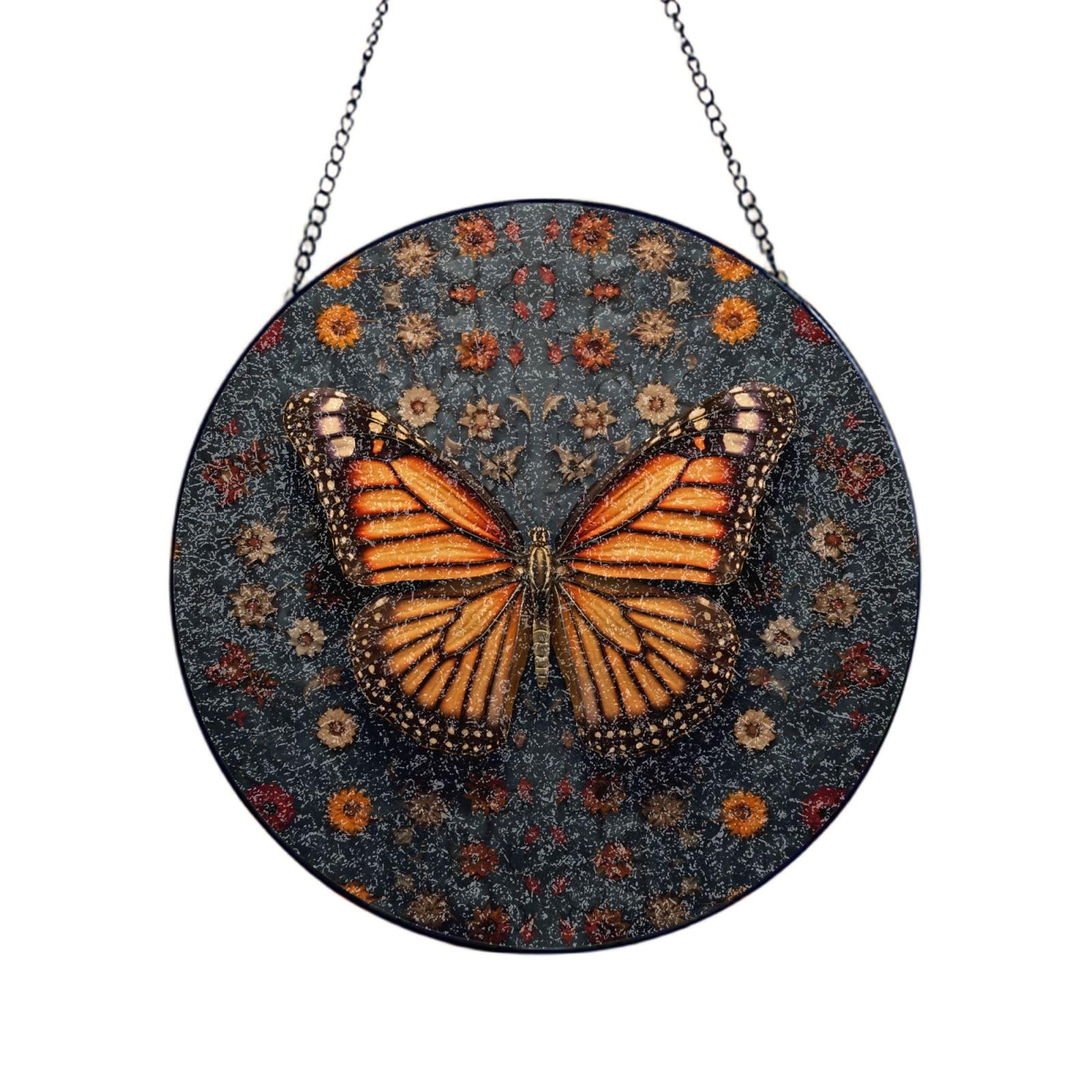 Poezjzw Stained Glass Window Hanging - Mysterious Butterfly Sun Catcher For Door Garden Home Decor Christmas Mother'S Day Birthday Gifts 6in（15cm）
