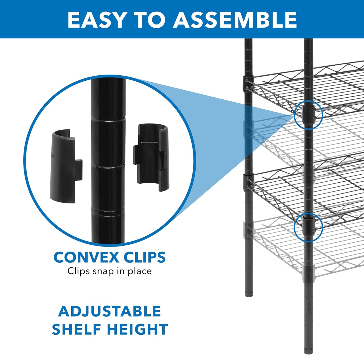 Mount-It! 5 Tier Metal Shelving Unit, Adjustable Wire Shelves, Steel Rack for Kitchen, Garage, Laundry Room, Storage Organizer, 16W x 11.25D in