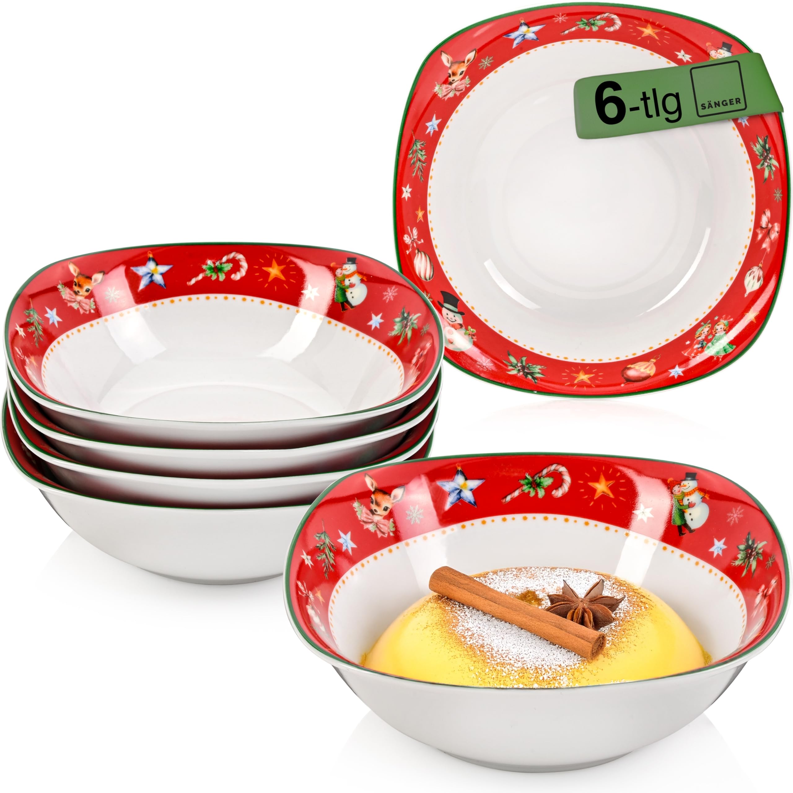 SÄNGER | Müslischalen Bilgola Christmas Design 6 tlg, Müsli Schüssel Set 6 Personen, Porzellan Bowl Schüssel, Schale Spülmaschinenfest, Schale mit Weihnachtsmotiven 300 ml | PREMIUM COLLECTION