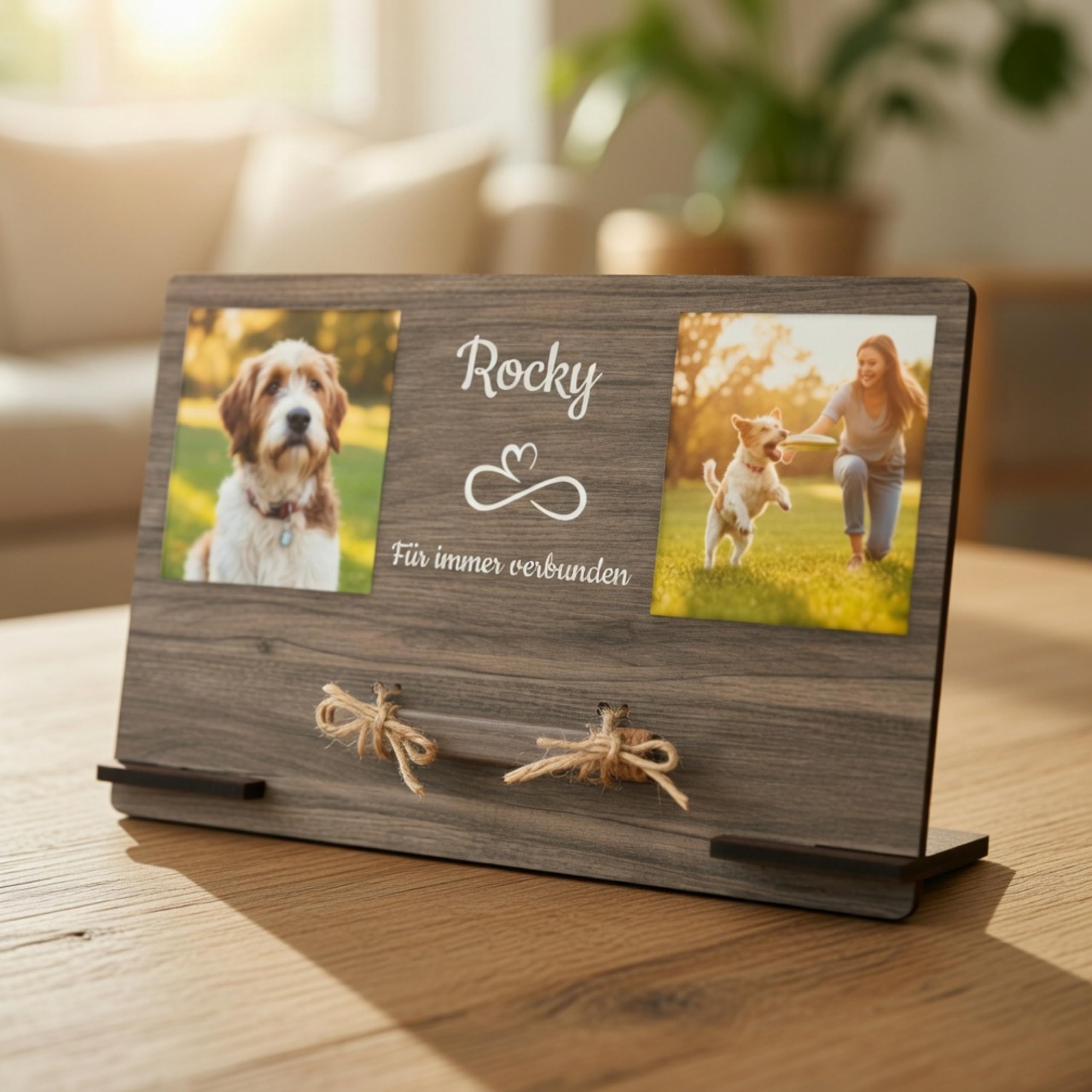 CHRISCK design Andenken an verstorbene Katze - personalisierter Katzen Gedenkrahmen mit Fotos & Glasröhrchen für Katzenhaar oder Asche - Erinnerungsrahmen aus Holz - Gedenkstätte & Trauergeschenk