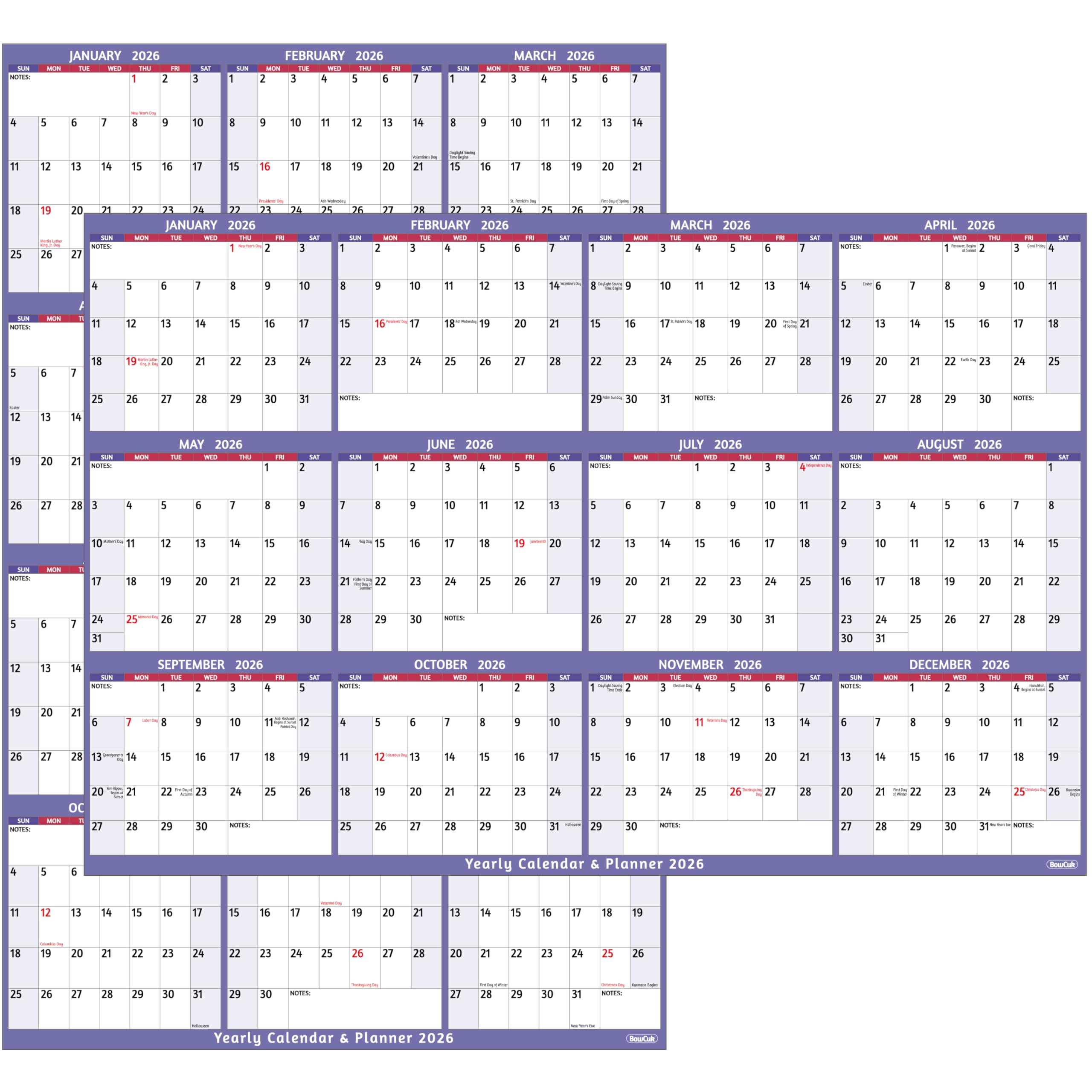 BowCuk 2026 Dry Erase Calendar