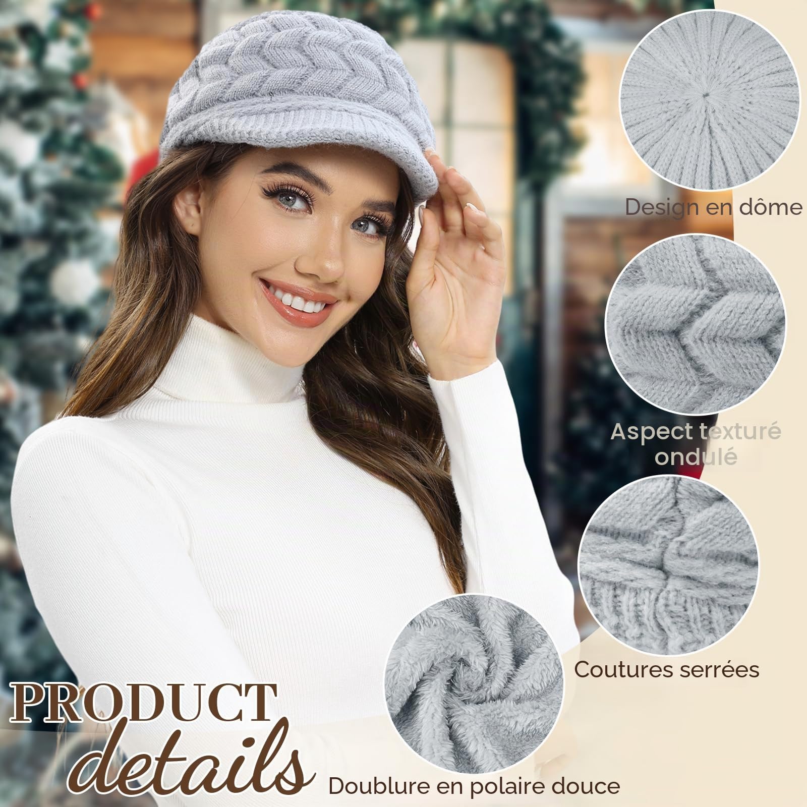 Packs Bonnet Écharpe et Gants Femme 5 en 1 Tricotés Ensemble Hiver Set Doublure Polaire Bonnet Echarpes Gants Tactiles Chaude Cache Oreille Chaussettes Thermiques