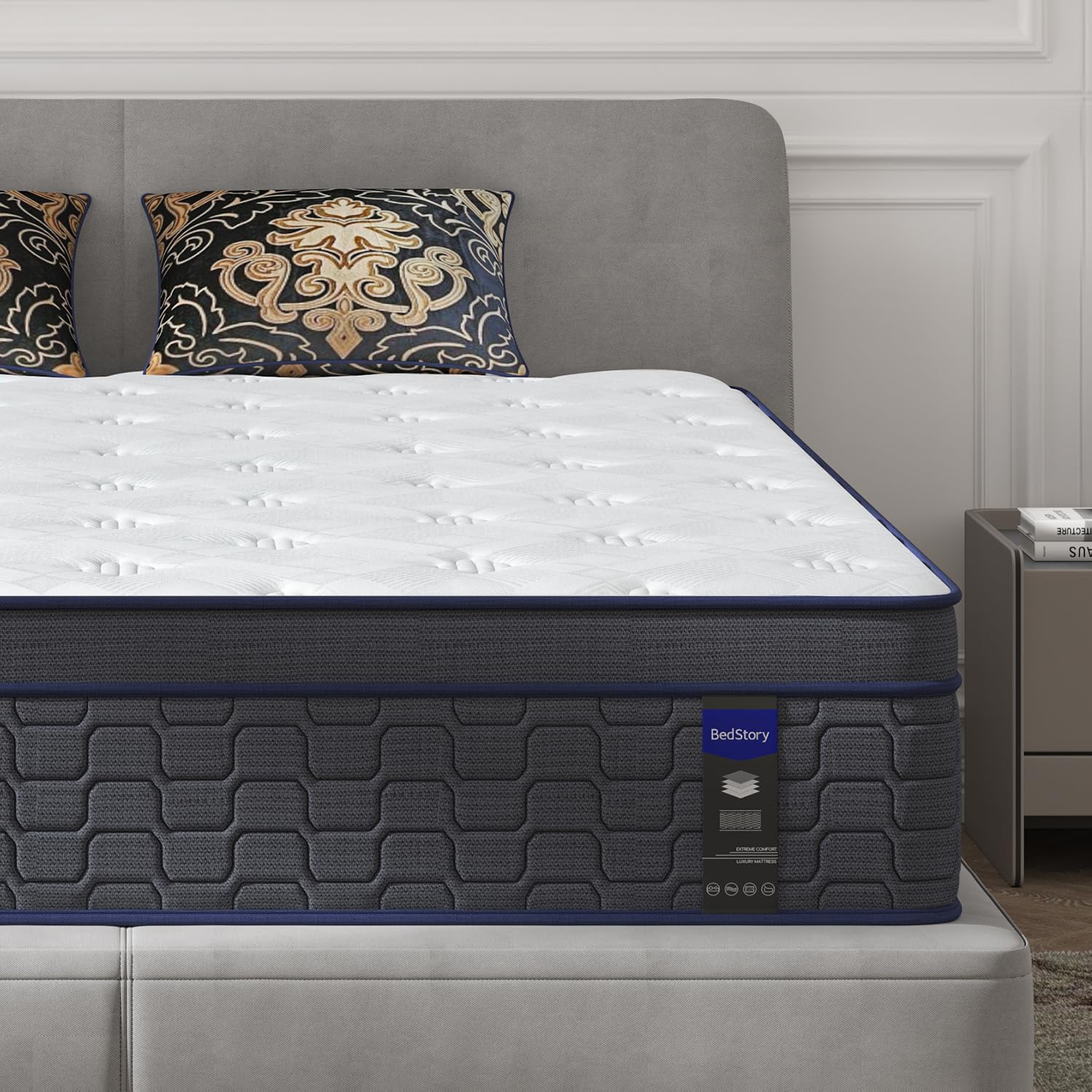 BedStory King Mattress, 14 Inch Hybrid Memory Foam Mattress, Medium Firm Innerspring Mattress in