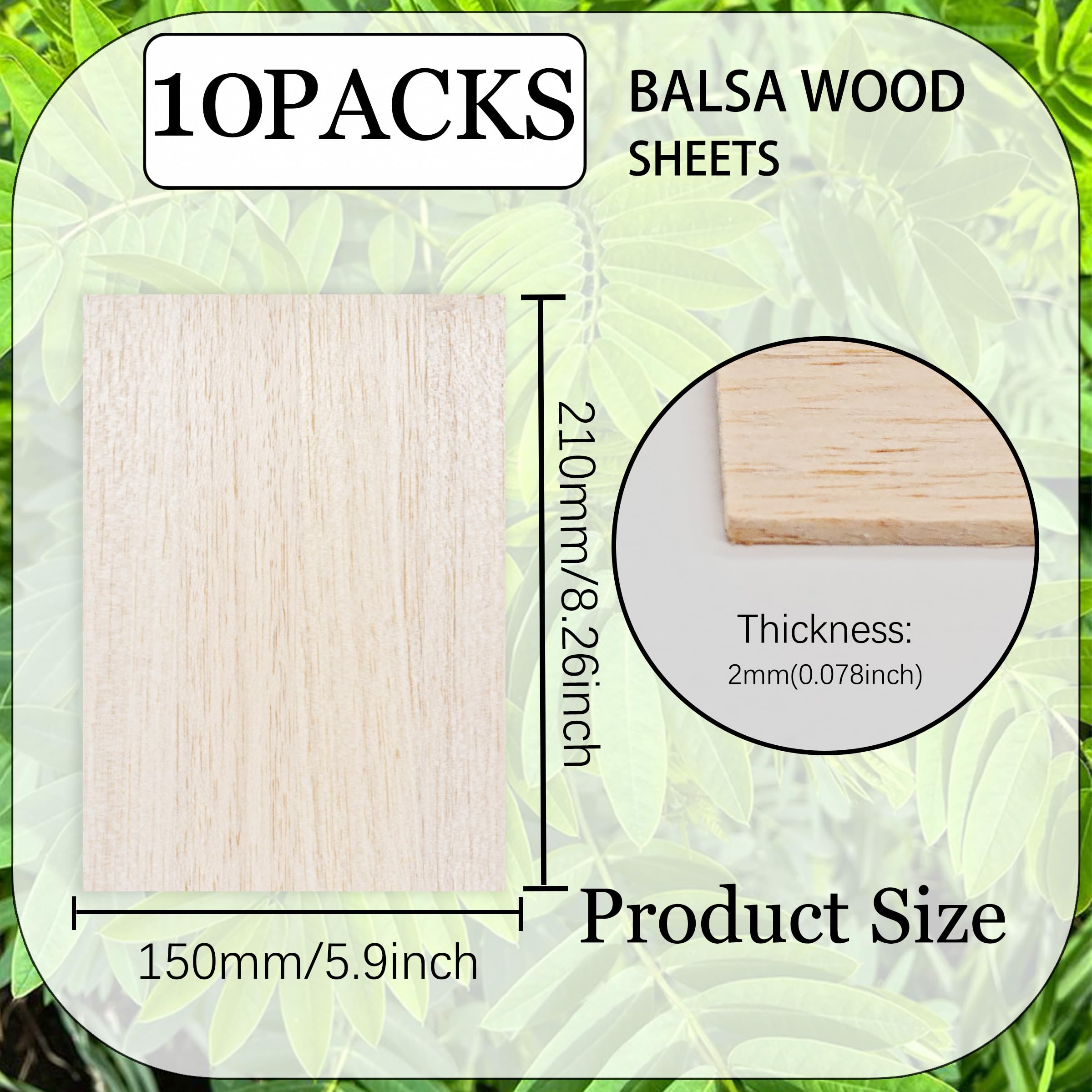 10 Pack Balsa Wood Sheets, 210x150x2 mm Balsa Wood Thin, BalsaWood Board for Home Decoration Arts, DIY Crafts Projects - Image 2