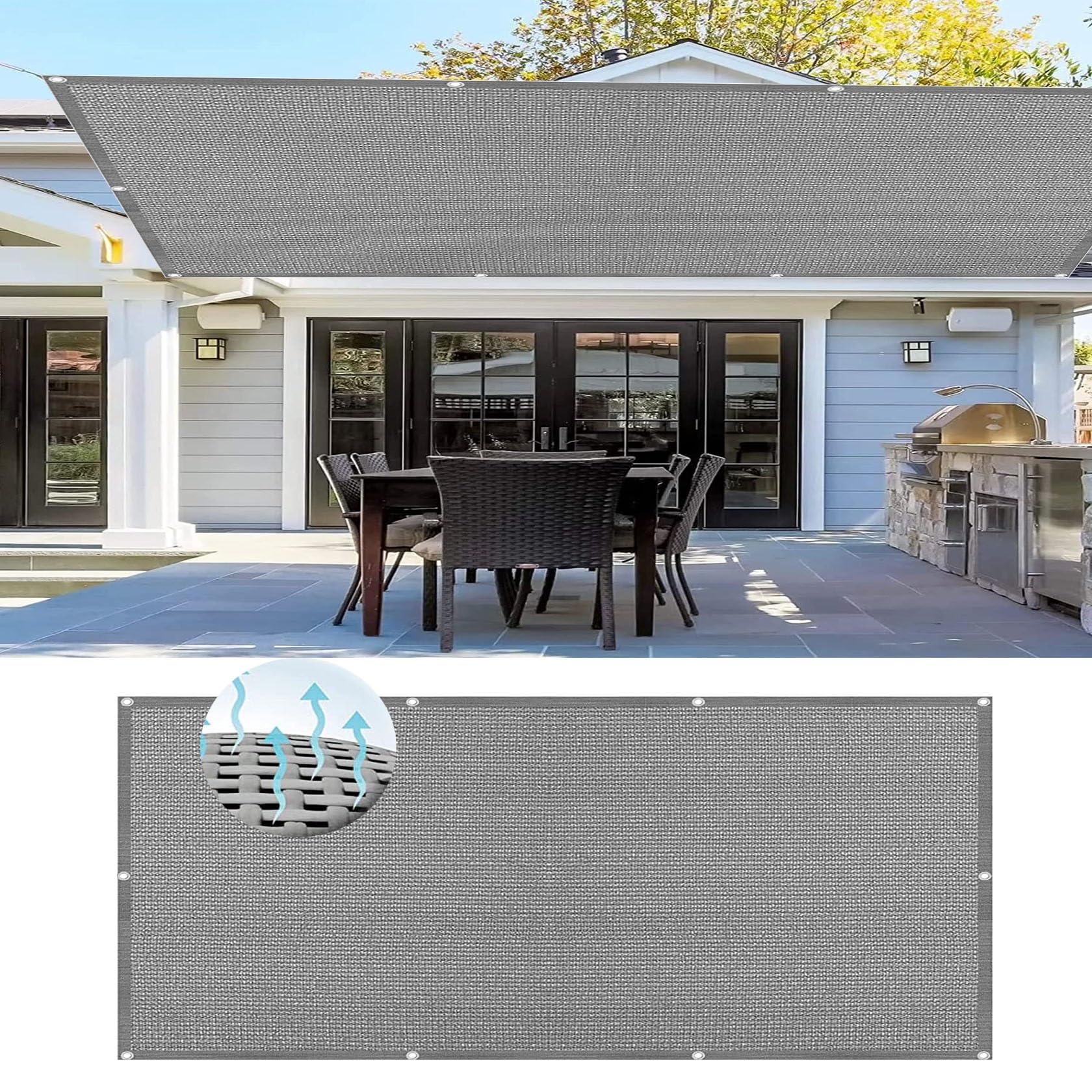Toile d ombrage HDPE 1.4x5.5m crème ou gris pour terrasse