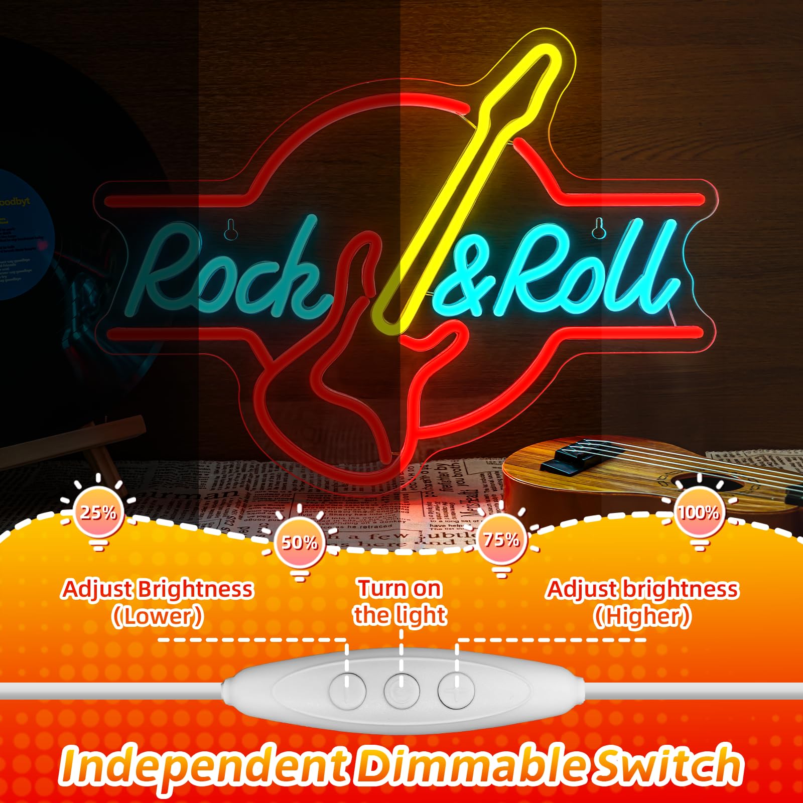 Chitarra Rock & Roll Neon Segni USB Alimentato Neon Lettere Luce per Wall Room Decor Luci Led per Camera da Letto Sala Concerti Bar Club Party Decorazione Matrimonio Regalo di Compleanno