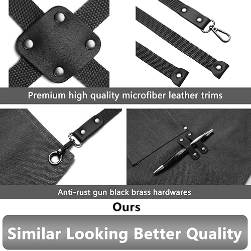 Miniatura 5 de CONTAIL Delantal de chef para hombres y mujeres, delantales de lona con bolsillos, delantal de cocina con espalda cruzada para cocinar, asar a la