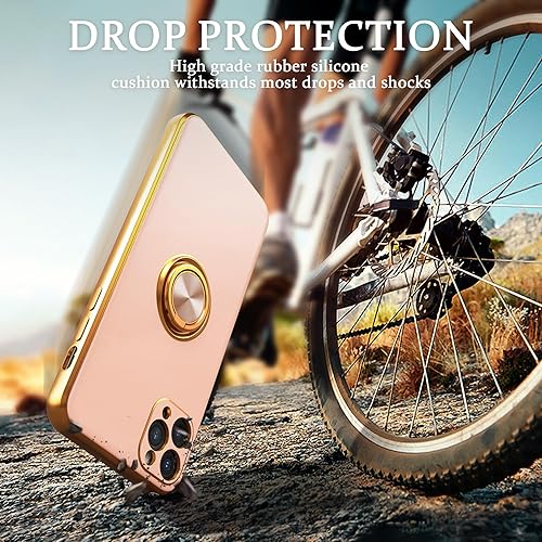 Miniatura 6 de IDweel Funda para iPhone 12 Pro Max con soporte de anillo de 360, soporte magnético, ligera, delgada, borde de oro rosa, TPU suave, protección de