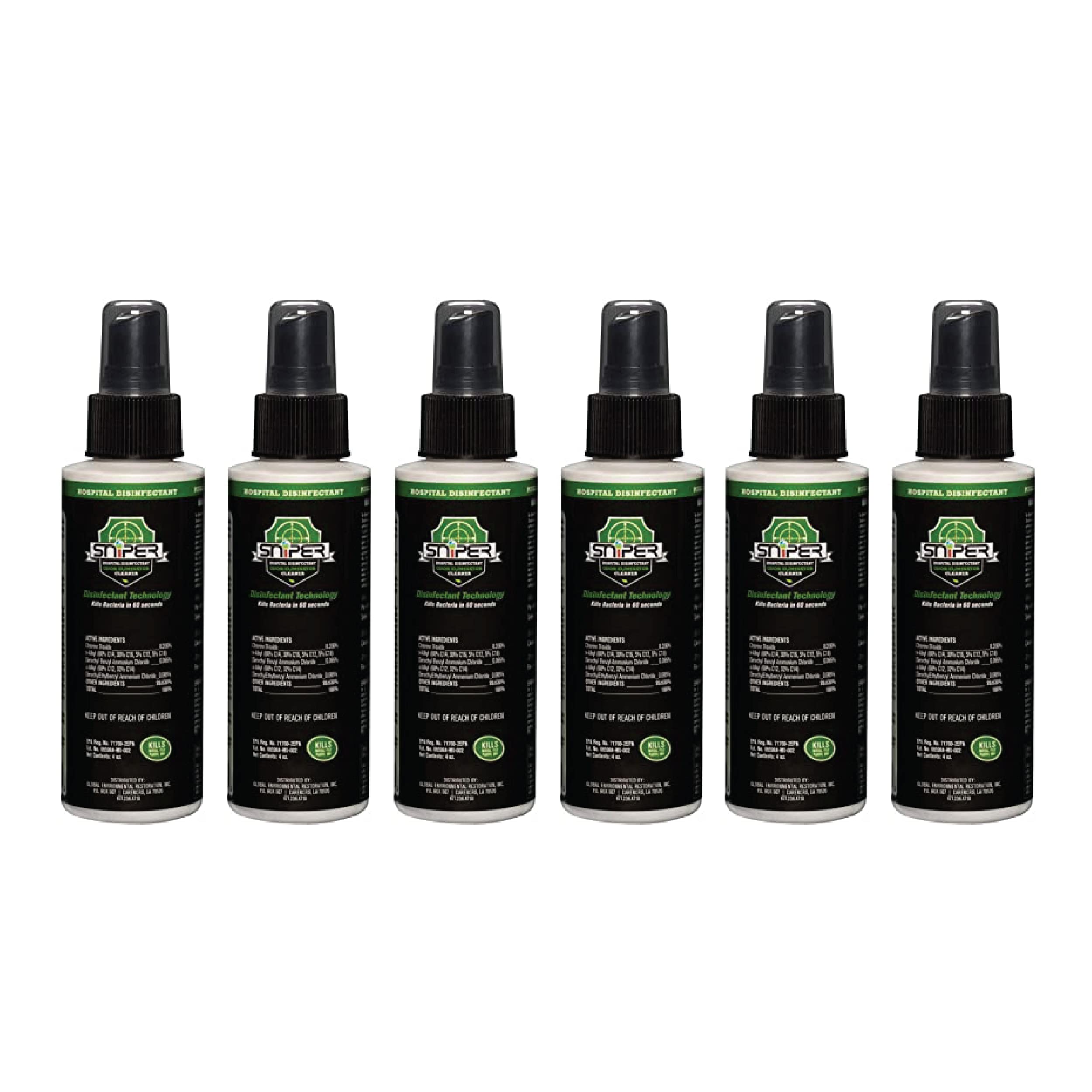 SNiPER Hospital Disinfectant Odor Eliminator All-Purpose Cleaner 4 Ounce Spray 6-Pack