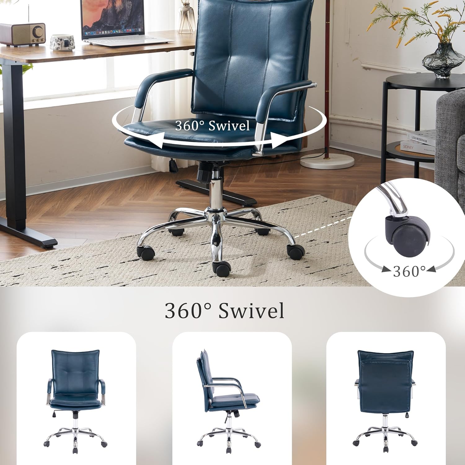 Image demonstrating the 360 degree swivel function of the chair