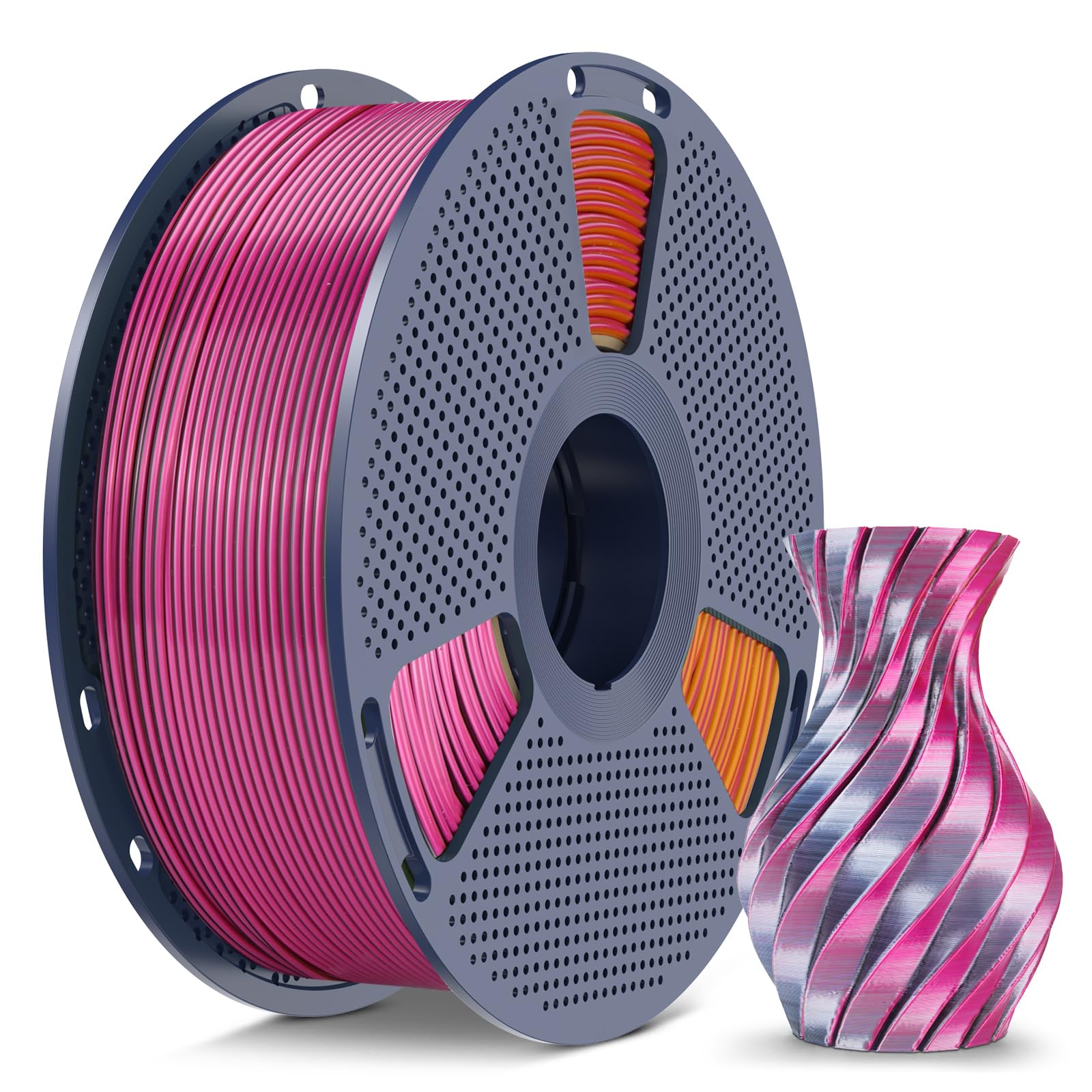 SUNLU Silk PLA+ Filament 1.75mm, Chrome Like Gloss Finish, Smooth Silk Texture, Four Color Appearance from Different Angles, 1kg(2.2lbs) PLA Plus 3D