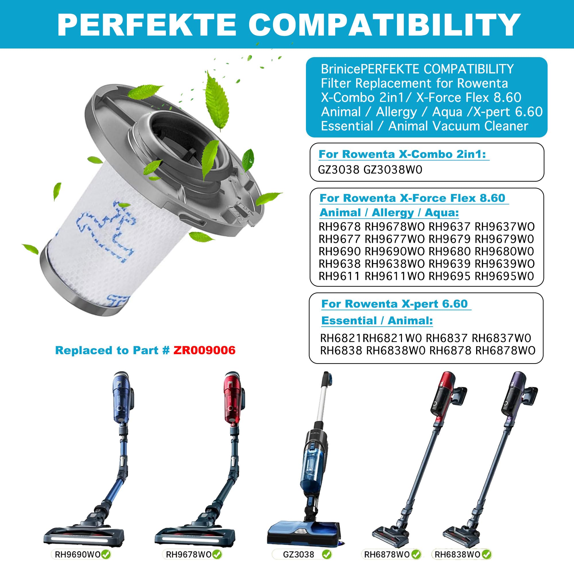 4 filtri per aspirapolvere Rowenta X-PERT 6.60 e per ZR009006 Rowenta X-Force Flex 8.60 rh9 RH96 Aspirapolvere RH96XX RH9611 RH9637 RH9638 RH9639 RH9677 RH9678 RH9