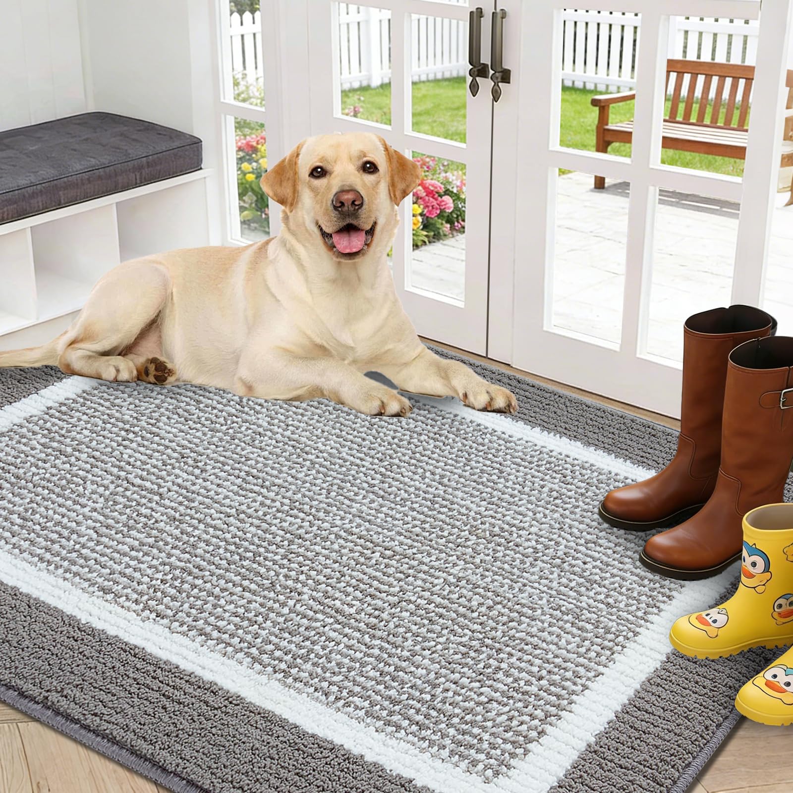 REFETONE Indoor Doormat, Front Back Door Mat 36"x59" Absorbent Rubber Backing Non Slip Door Mats, Machine Washable Low-Profile Entry Rug, Resist Dirt Inside Floor Mat Door Rugs for Entryway, Grey