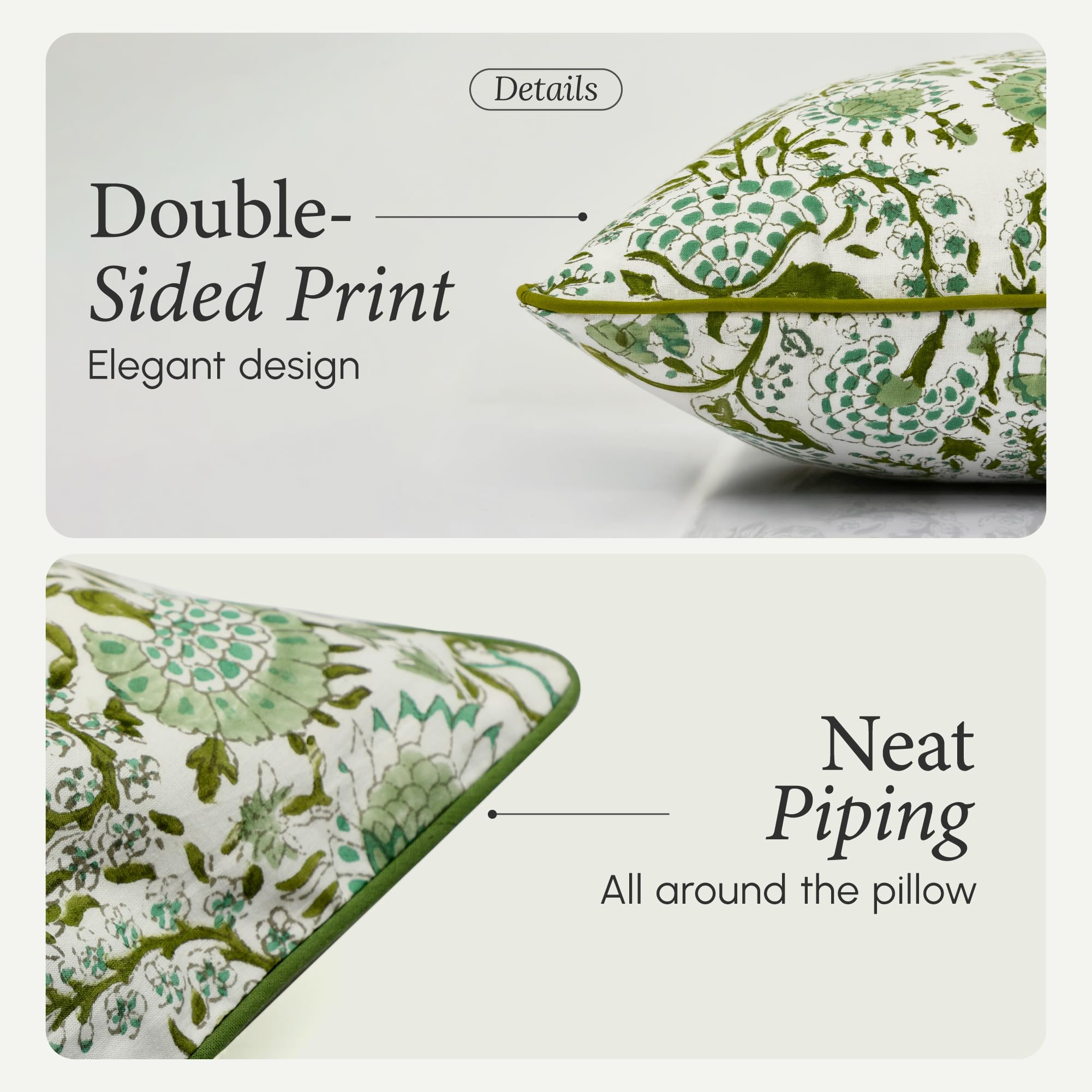 CPC, federe per cuscini da divano, 51 x 51 cm, decorative per soggiorno, 100% cotone, stile boho o graziosi cuscini da esterno, federe per cuscini con fiori o copriletti preppy, verde agata