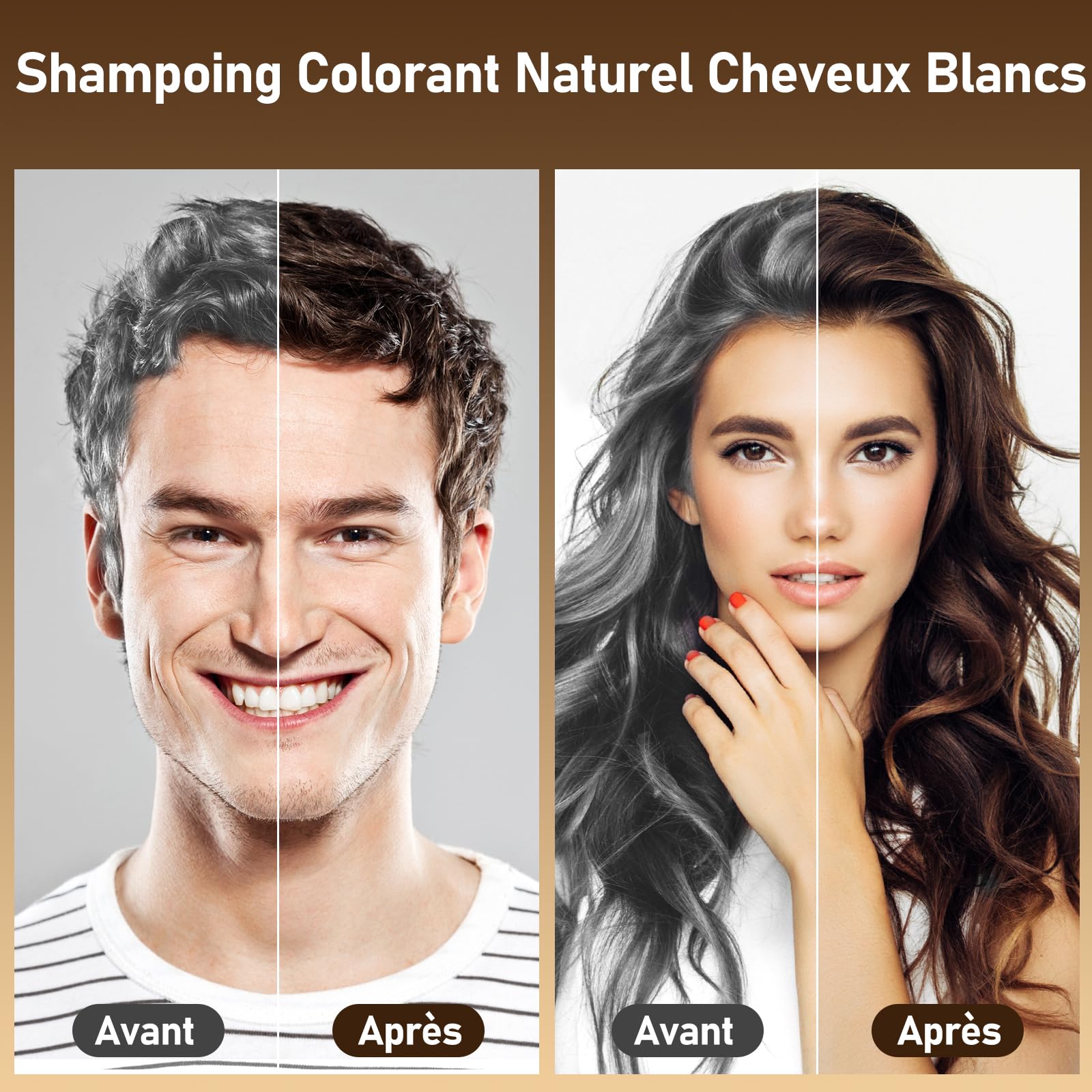 Shampoing Colorant Chatain Foncé, 500ml Shampooing Teinture Cheveux Blancs, Dark Brown Hair Dye Shampoo 3 in 1, Shampoing Cheveux Colorés Instantanée (Chatain Foncé)