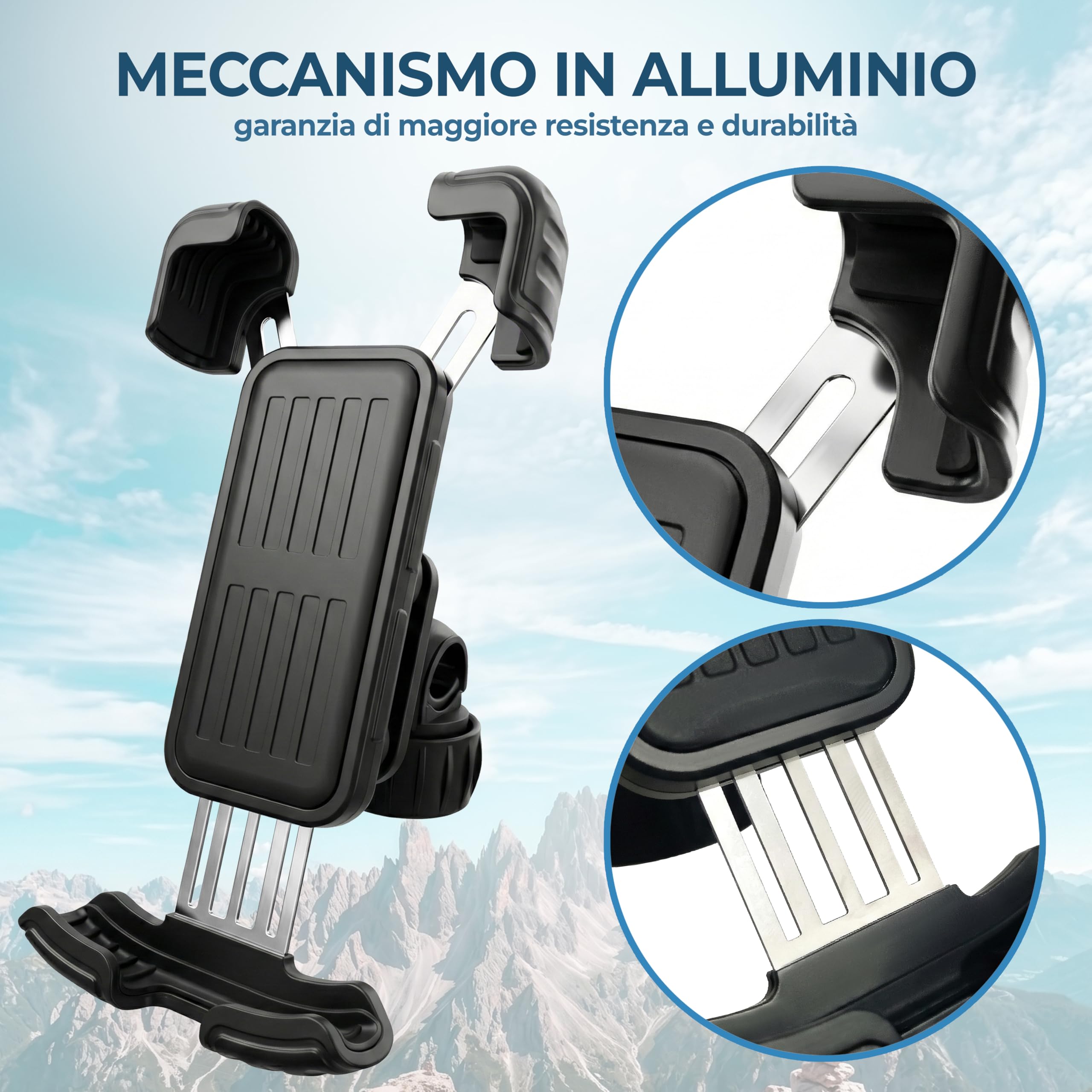 FINIX Porta Telefono Antivibrazione per Moto e Bicicletta-Mtb. Supporto Porta Cellulare Rinforzato in Alluminio, Ultra Stabile, Impermeabile e Ruotabile 360°. Universale per tutti gli Smartphone