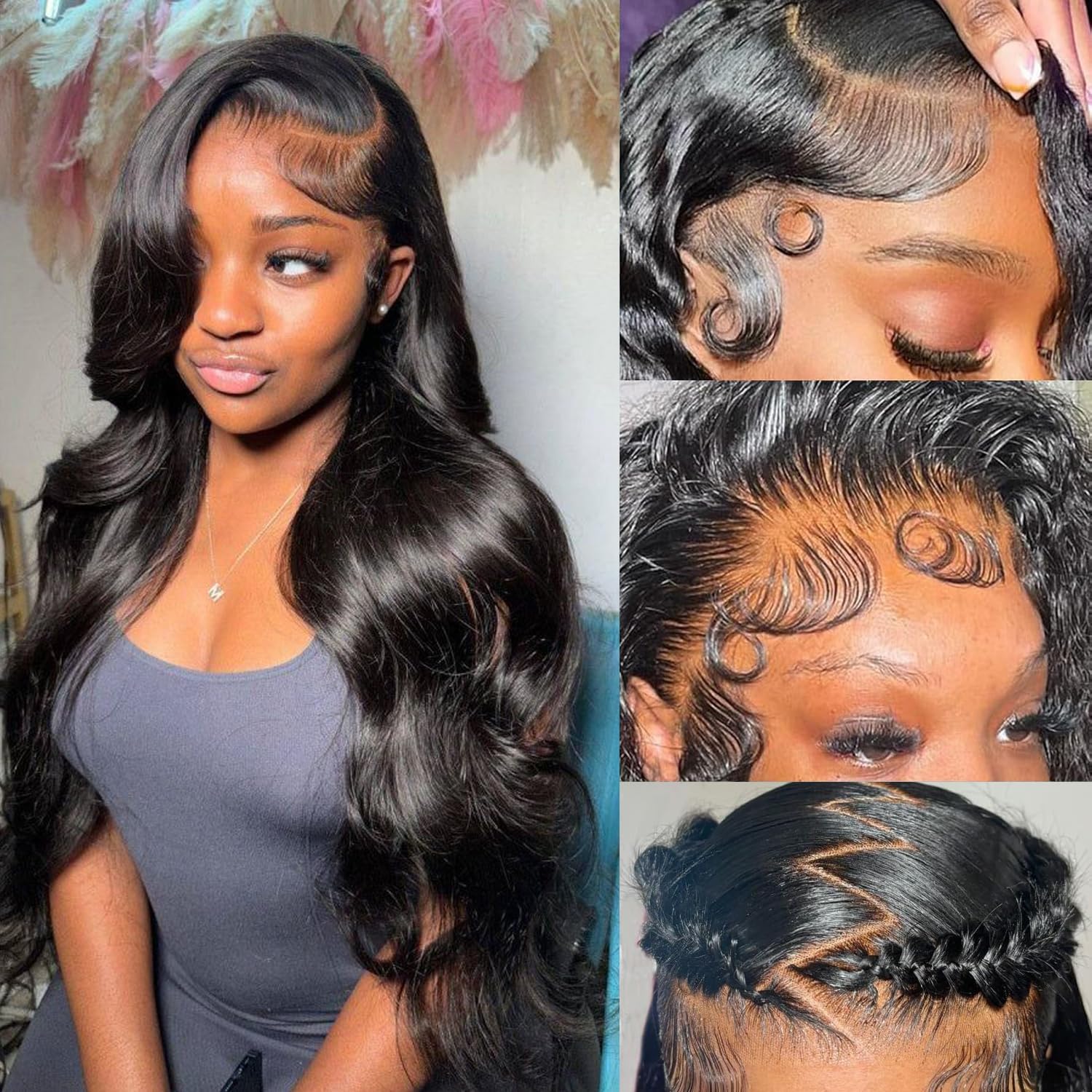30 Inch Body Wave 13x6 HD Lace Front Wigs Human Hair 200 Density 12A 100% Virgin Frontal Wigs Human Hair 13x6 Body Wave Glueless Wig for Women Pre Plucked Bleached Knots with Baby Hair Natural Black